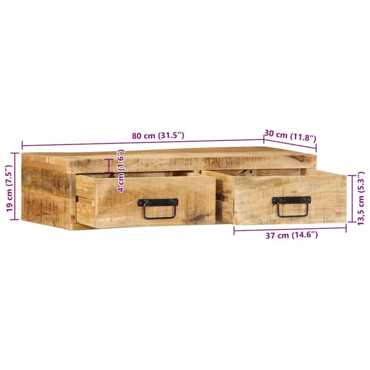 VIDAXL Meuble TV mural 80x30x19 cm bois massif de manguier brut