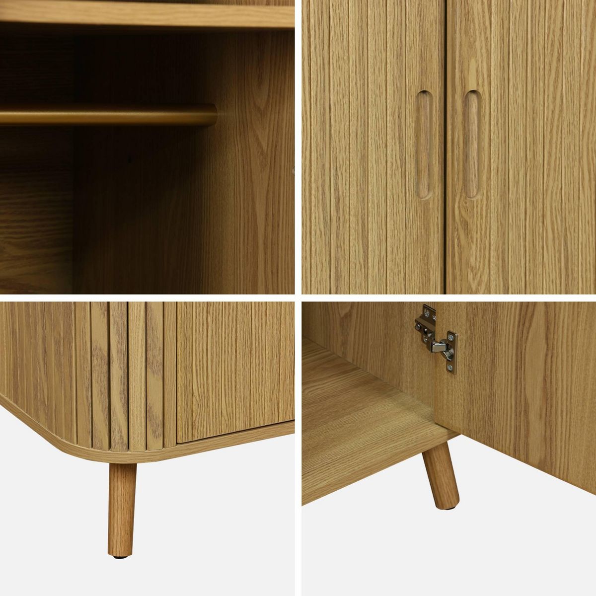 SWEEEK Armoire 2 portes effet bois rainuré avec étagère et penderie. L 90 x P 60 x H 180cm