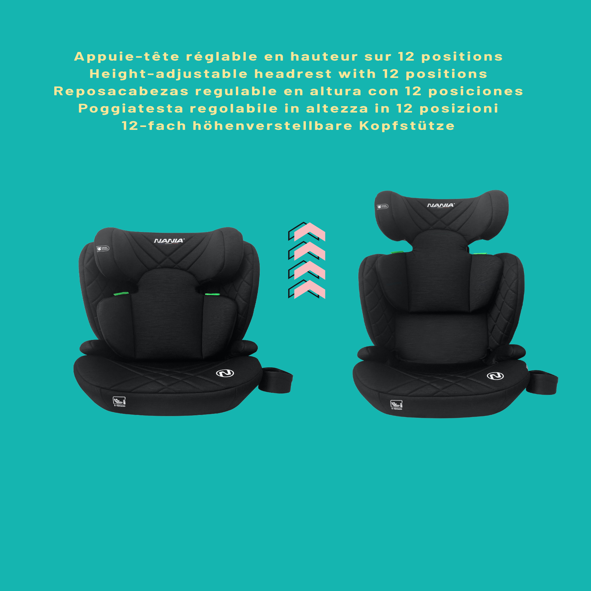 Voir la diapositive 4 : NANIA NANIA Siège Auto enfant Sienna I-size 100-150 cm-env 4-12 ans -Protection Latérale - Appui-tête Réglable- Porte gobelet