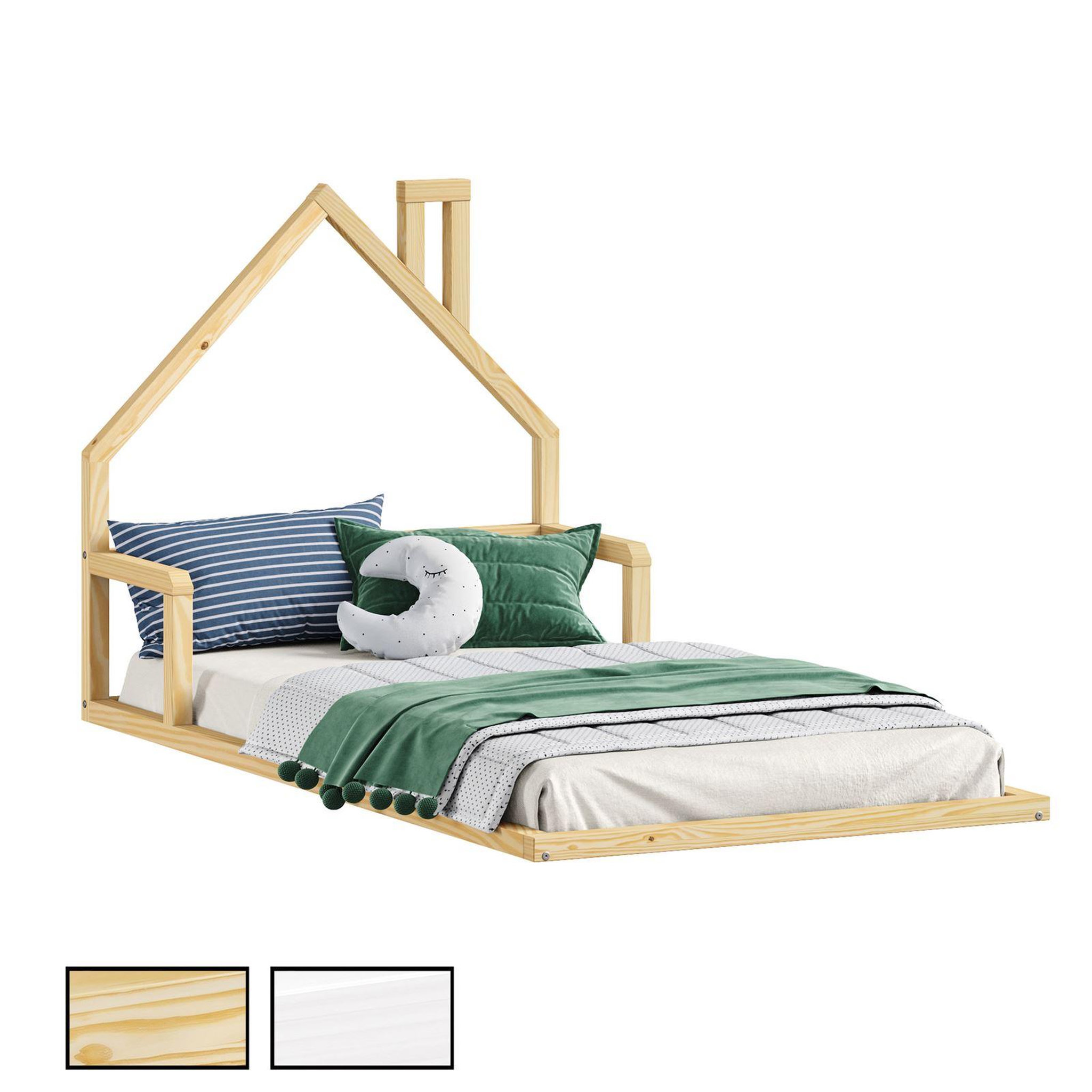 IDIMEX Lit enfant eloa type montessori, couchage 90x200 cm, en pin massif. Coloris disponibles : Marron, Blanc
