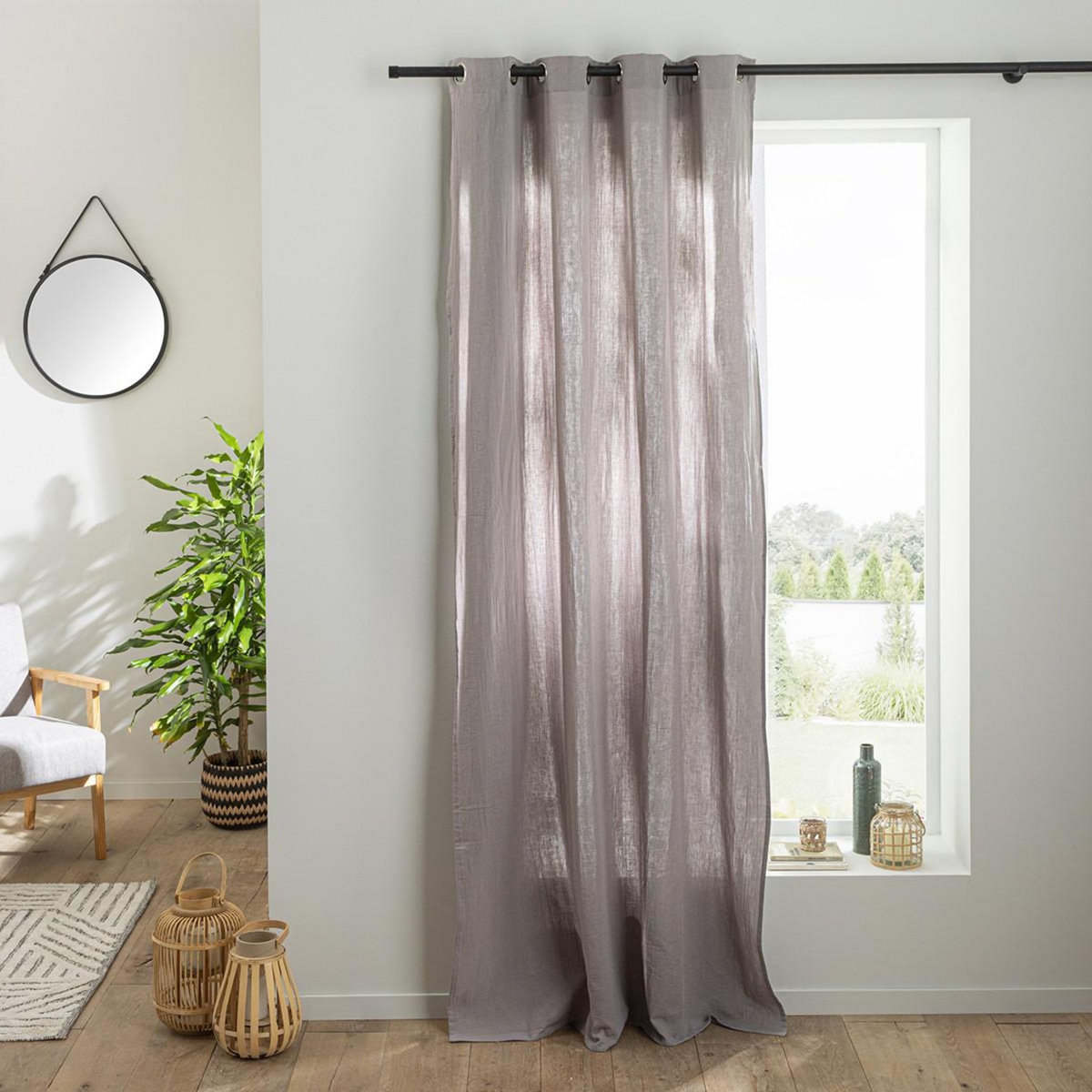 FUTURE HOME Rideau uni en gaze de coton oeillets à l'unité 140x300cm