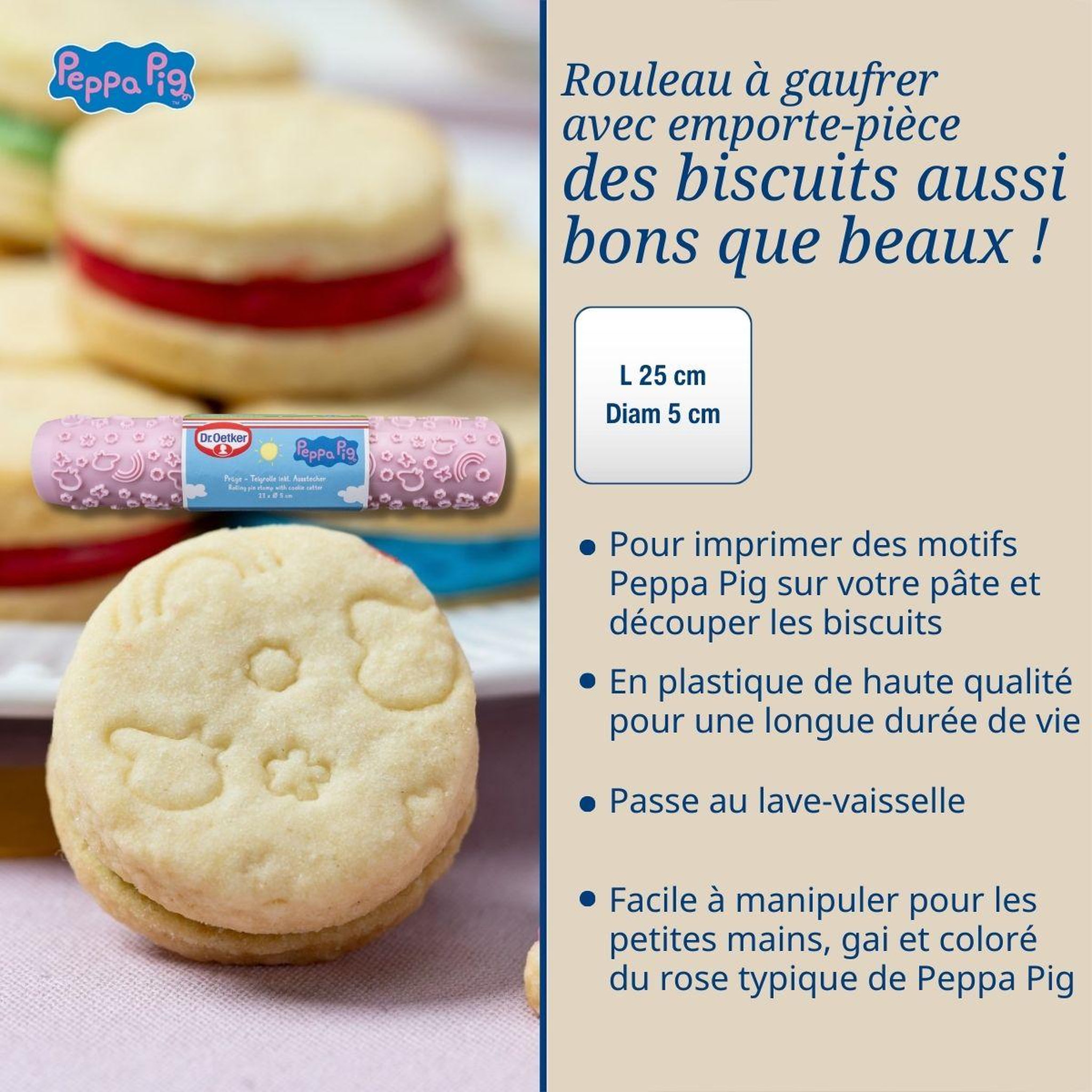 Voir la diapositive 3 : DR.OETKER Rouleau à gaufrer la pâte avec emporte-pièce 23 cm dr. Oetker peppa pig