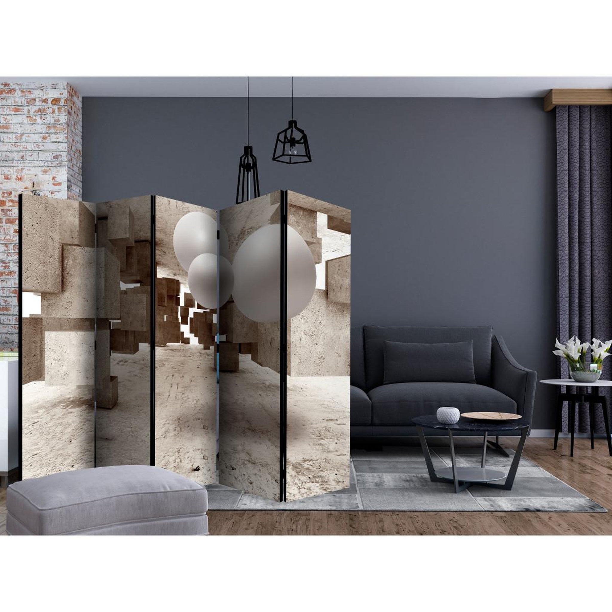 Voir la diapositive 2 : Paris Prix Paravent 5 volets  concrete maze  172x225cm