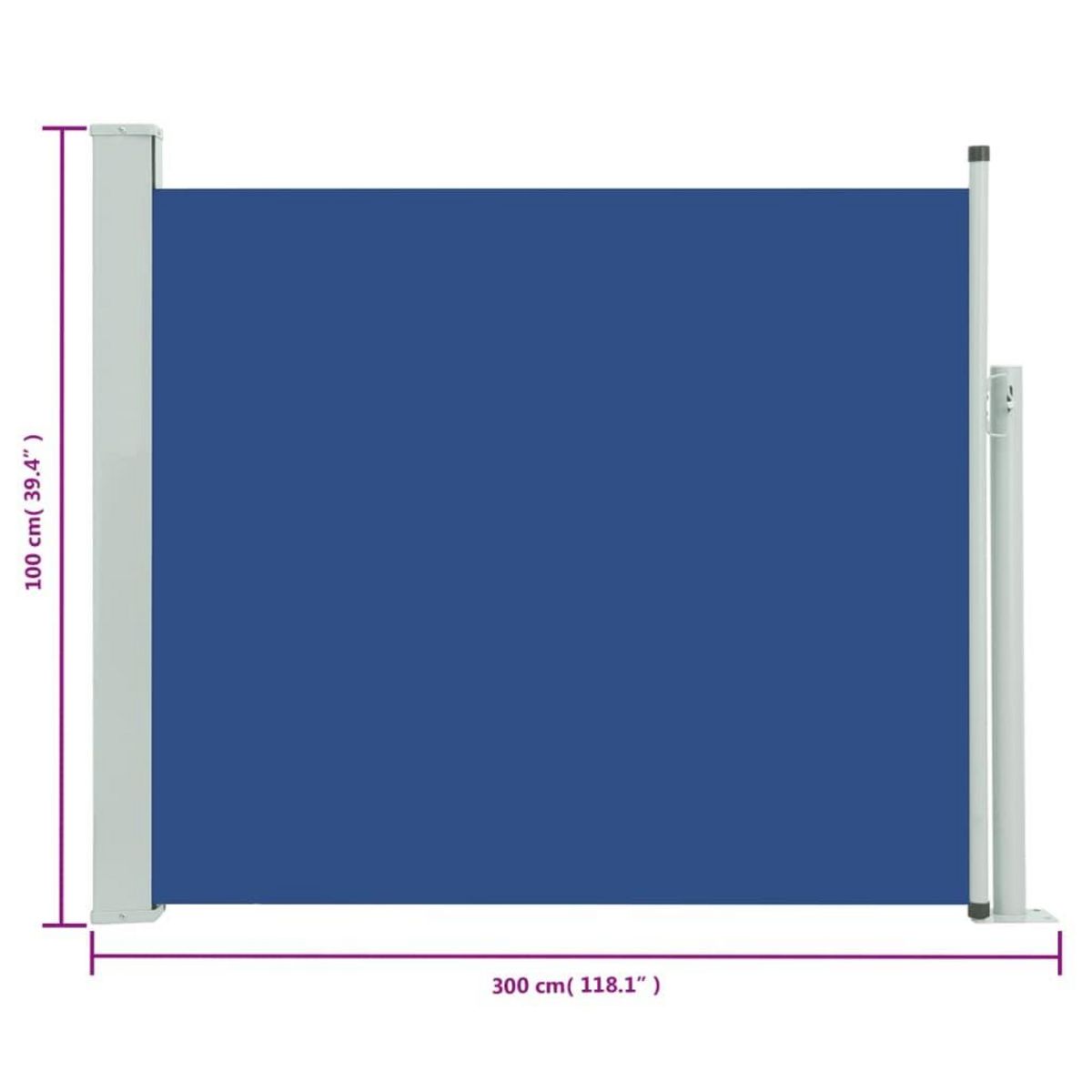 VIDAXL Auvent lateral retractable de patio 100x300 cm Bleu