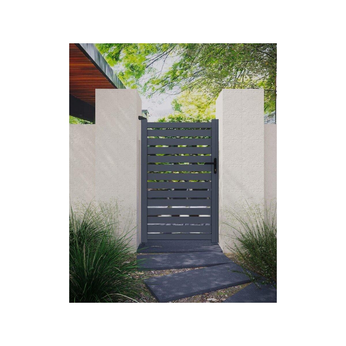 Habitat et Jardin Portillon aluminium semi-ajouré  Matthieu  - 100 x 180 cm  - Gris