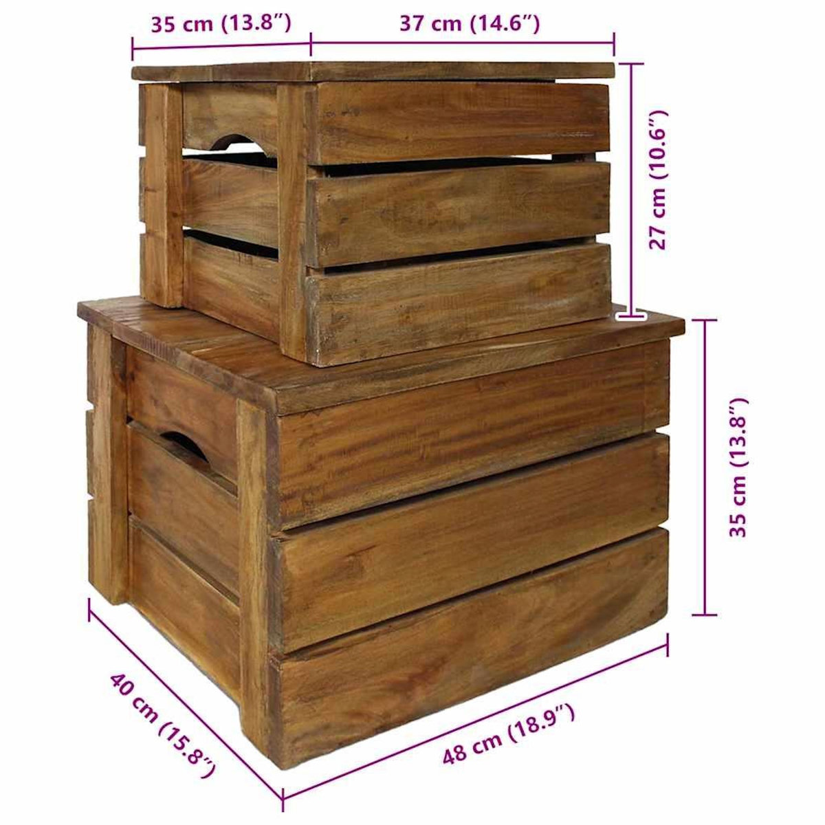 VIDAXL Ensemble de caisse de rangement 2 pcs bois d'acajou massif