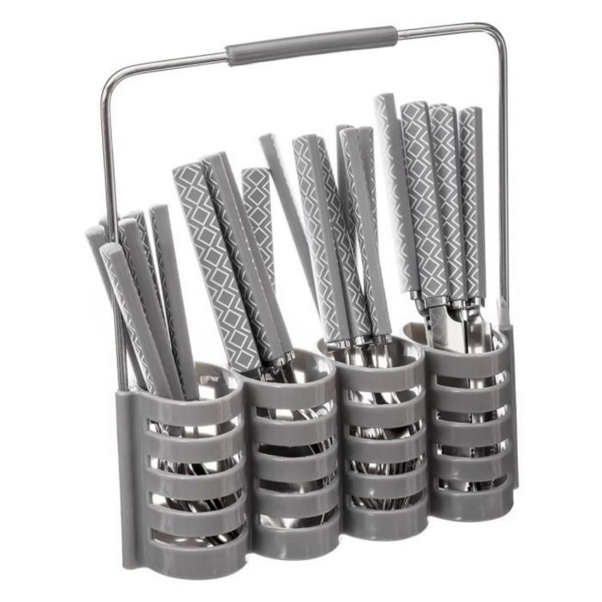 SECRET DE GOURMET Ménagère 24 Pièces Avec Rack  Géo  24cm Gris