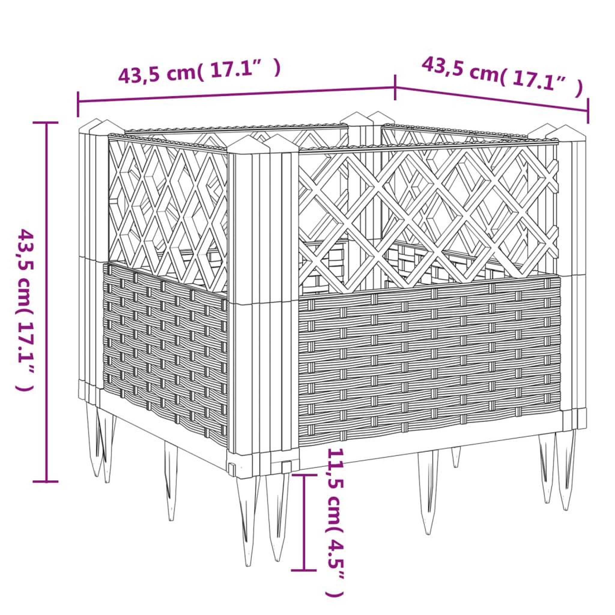 Voir la diapositive 6 : VIDAXL Jardiniere avec piquets marron 43,5x43,5x43,5 cm PP