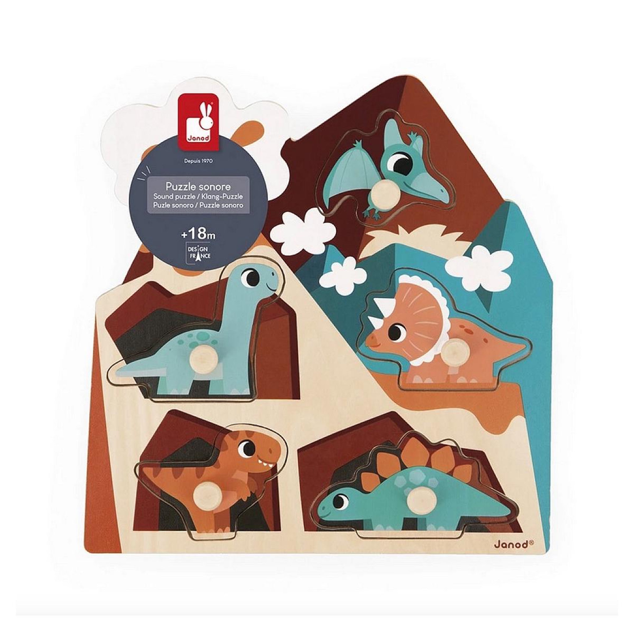Voir la diapositive 4 : JANOD Puzzle encastrement Sonore Dino - 5 pcs