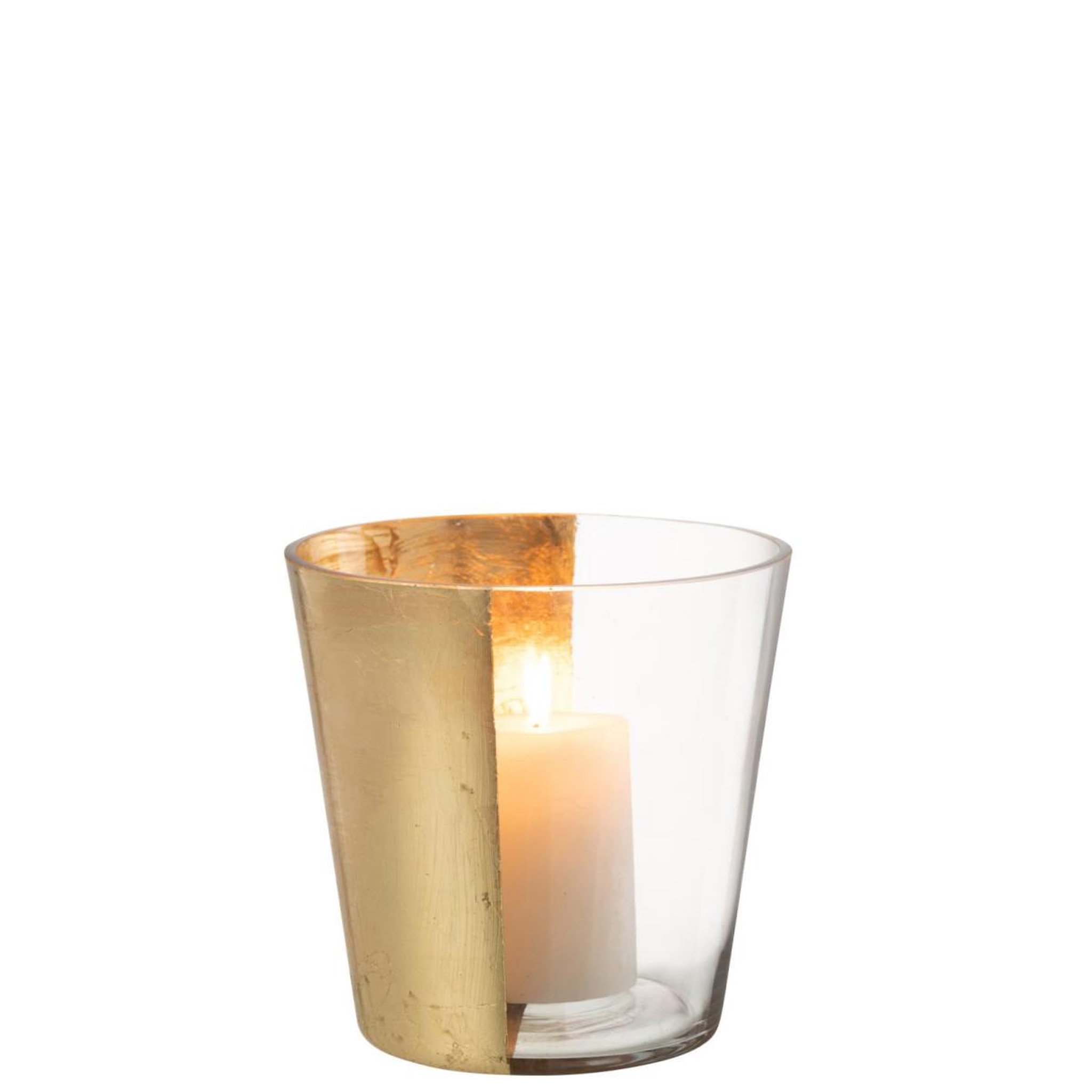 Voir la diapositive 2 : J-LINE Photophore Design en Verre  Boe  18cm Transparent & Or