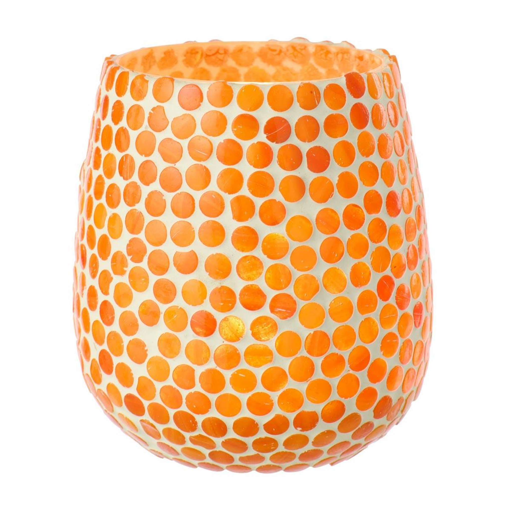 Voir la diapositive 2 : J-LINE Photophore mosaïque en verre  burl  12cm orange