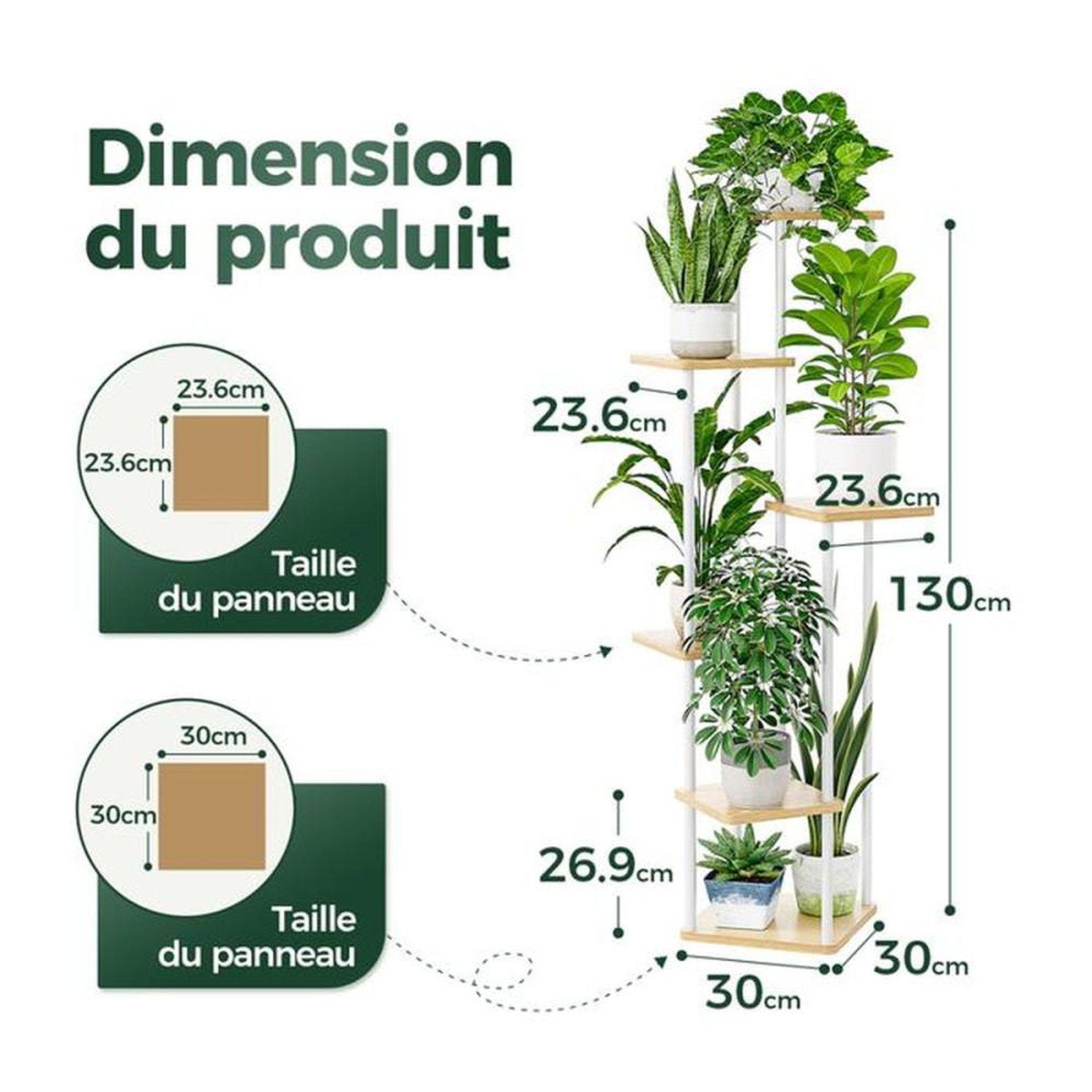 Voir la diapositive 5 : Présentoir à plantes 6 niveaux cadre métal blanc et étagères en bois 59,9 x 30 x 130 cm