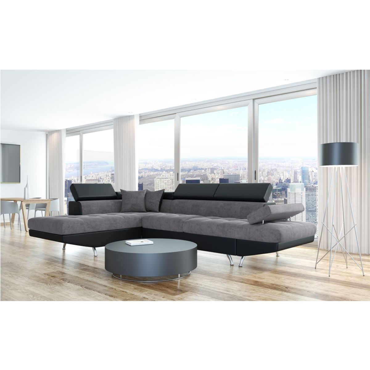 Canapé angle gauche convertible 4 à 5 places bimatière microfibre/simili CHICAGO