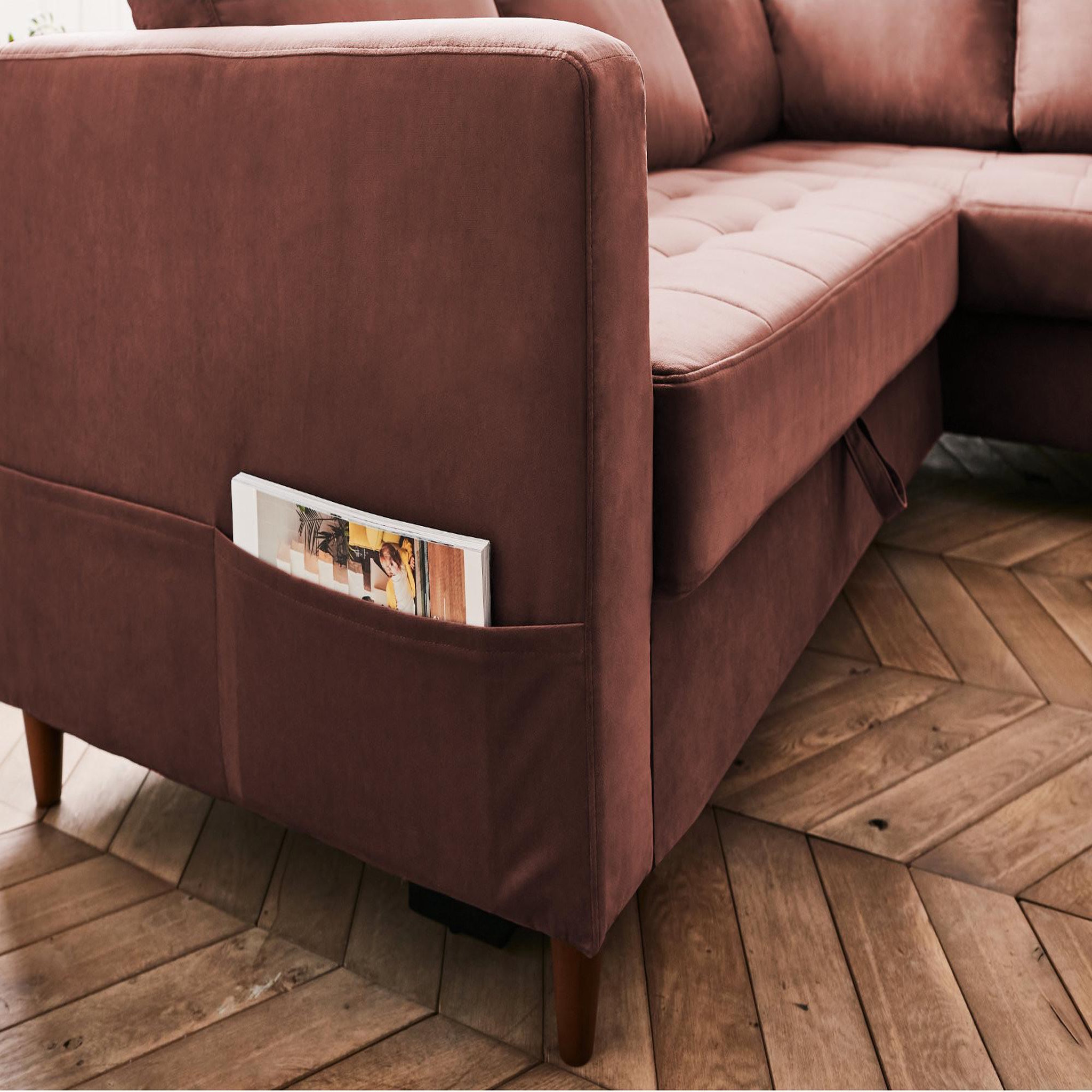 Voir la diapositive 4 : BEST MOBILIER Anna - canapé d'angle droit - 5 places - convertible - en velours