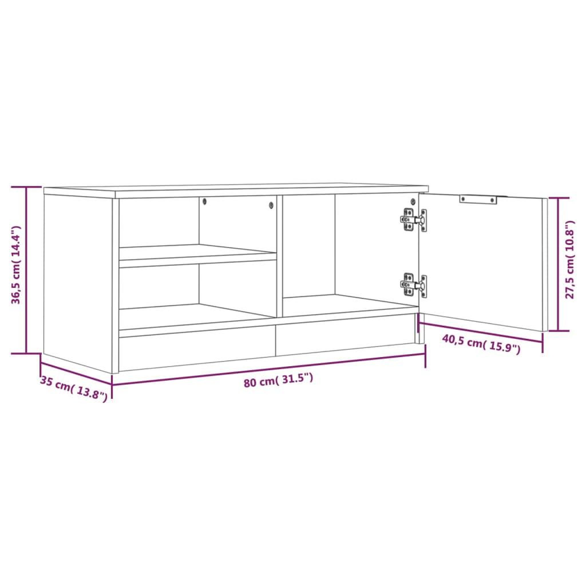 Voir la diapositive 6 : VIDAXL Meuble TV Chene fume 80x35x36,5 cm Bois d'ingenierie