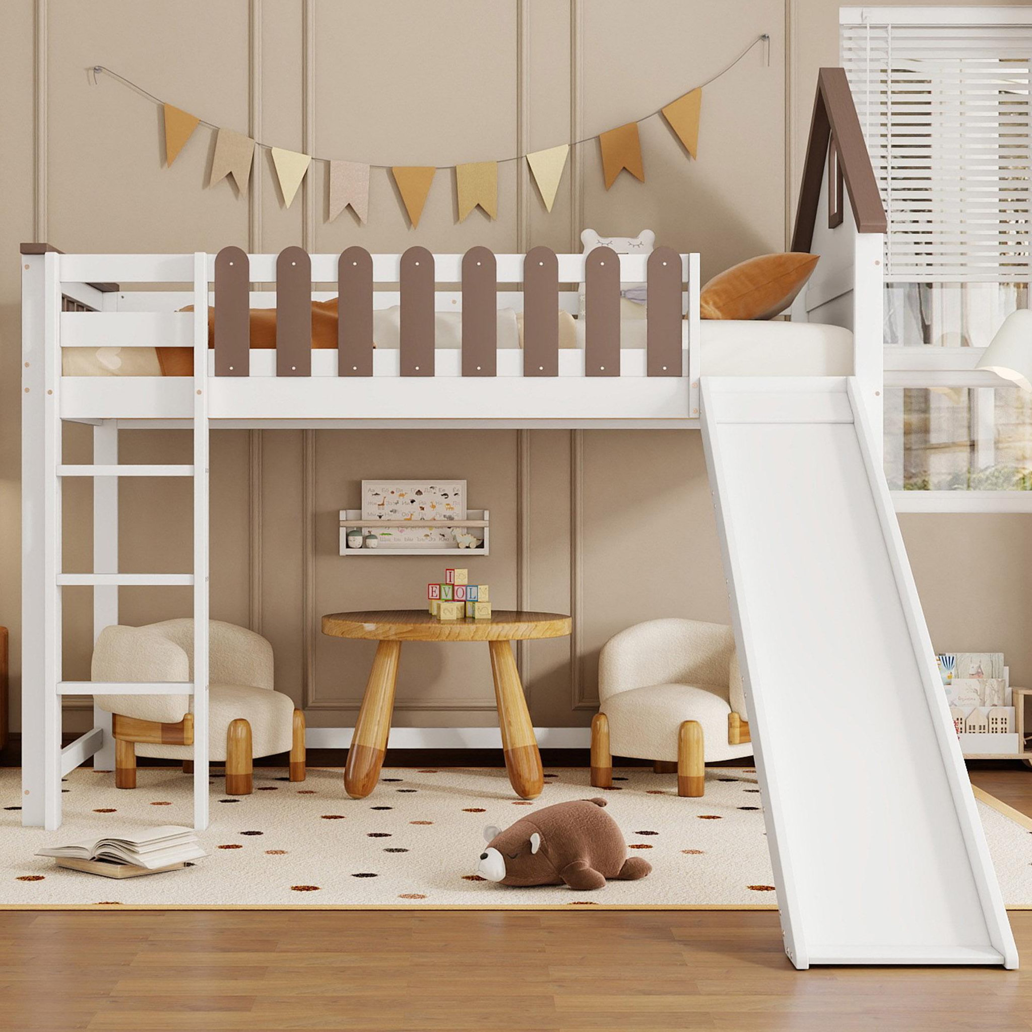 Voir la diapositive 2 : MERAX Lit enfant mi hauteur 90x200cm bois et mdf coloris blanc
