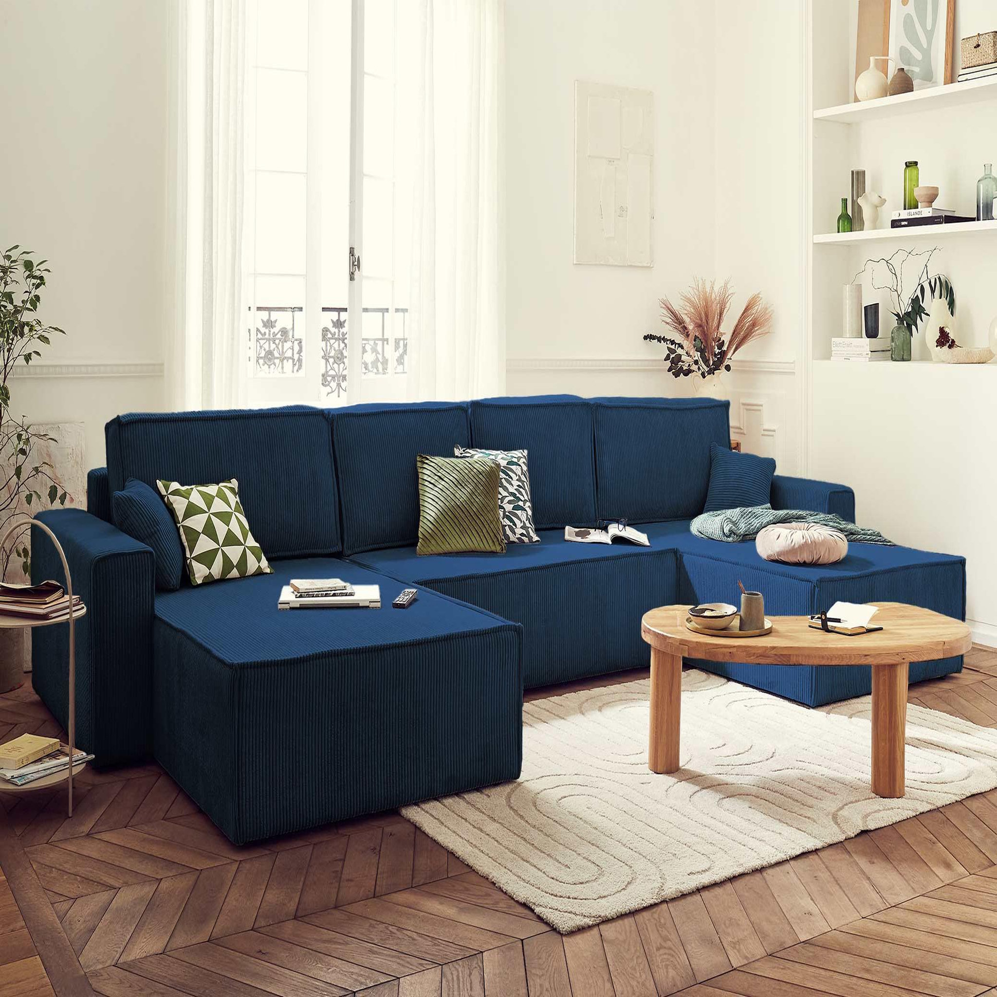 Voir la diapositive 5 : BEST MOBILIER Dellia - canapé panoramique en u - 7 places - convertible - avec coffre - en velours côtelé
