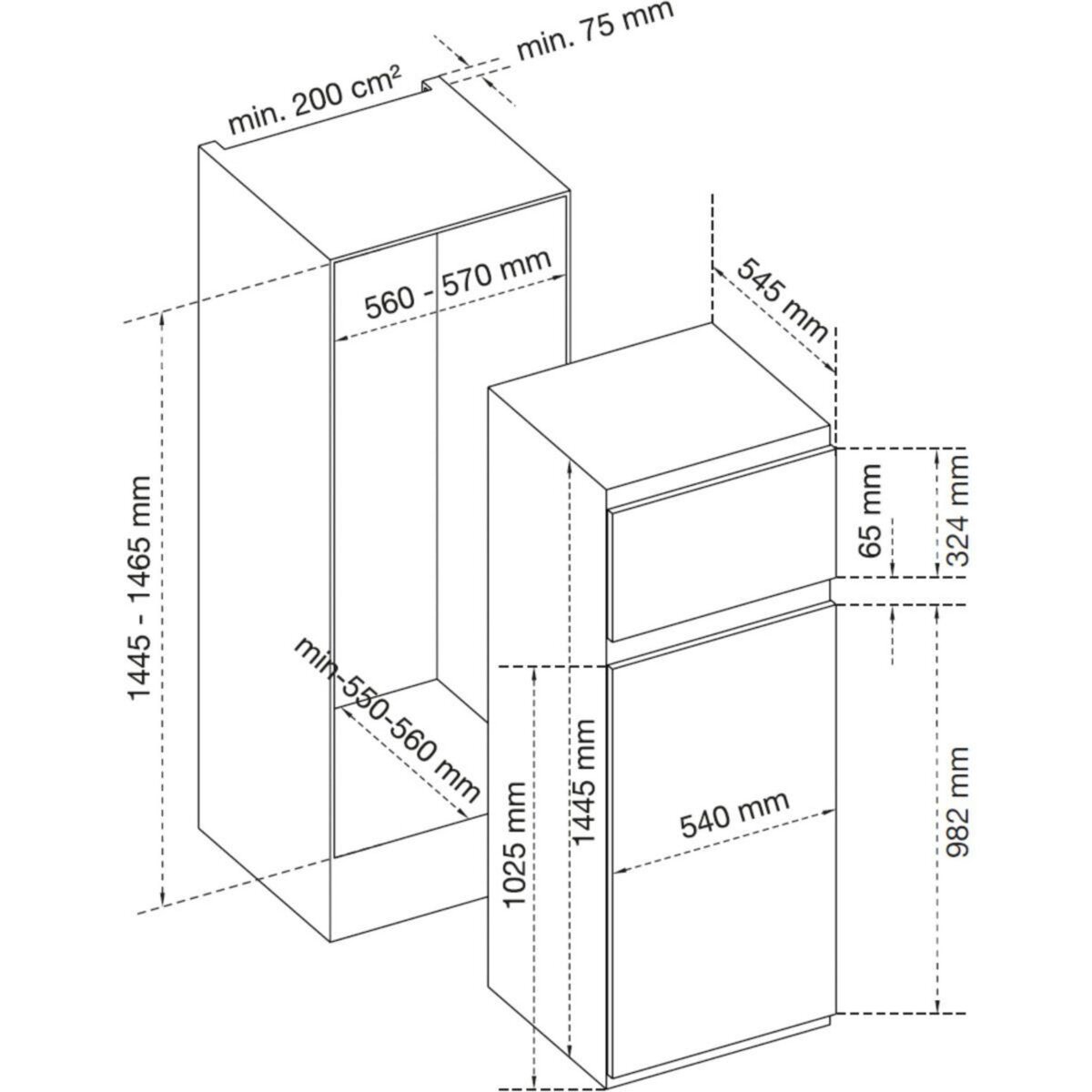 Airlux Réfrigérateur 2 portes encastrable ARI200DA 145cm