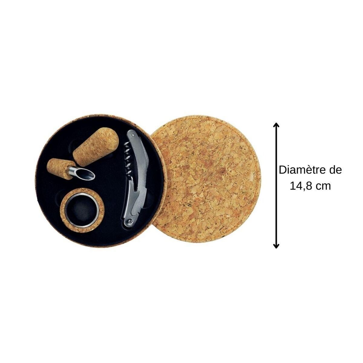 Fackelmann Coffret cadeau d'accessoires pour bouteille de vin 3 pièces avec boite en liège Fackelmann Gift