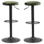 TOILINUX Lot de 2 Tabourets de bar avec repose pieds et hauteur réglable en tissu et métal - Vert et Noir