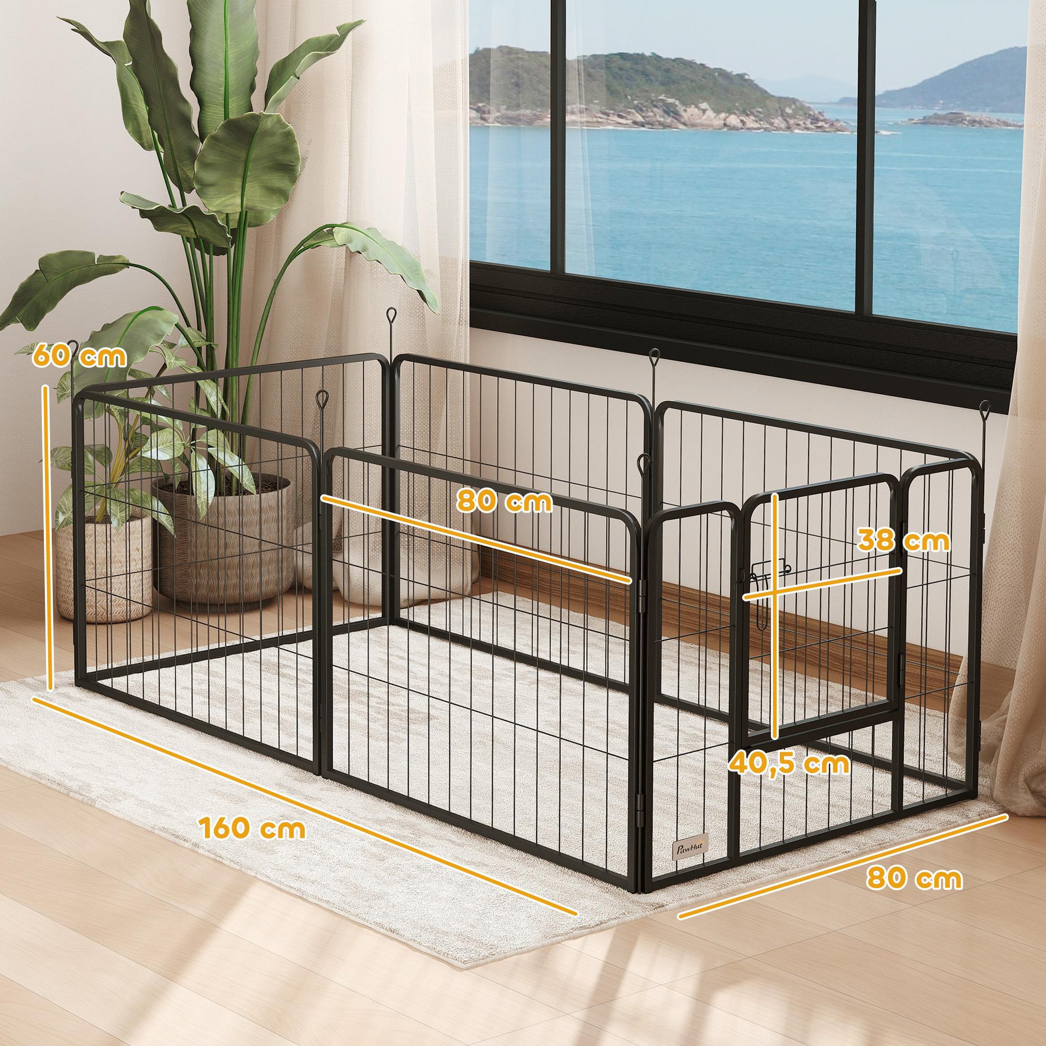 Voir la diapositive 3 : PAWHUT Parc enclos chien modulable pliable 6 panneaux h.60cm porte verrouillable acier époxy noir