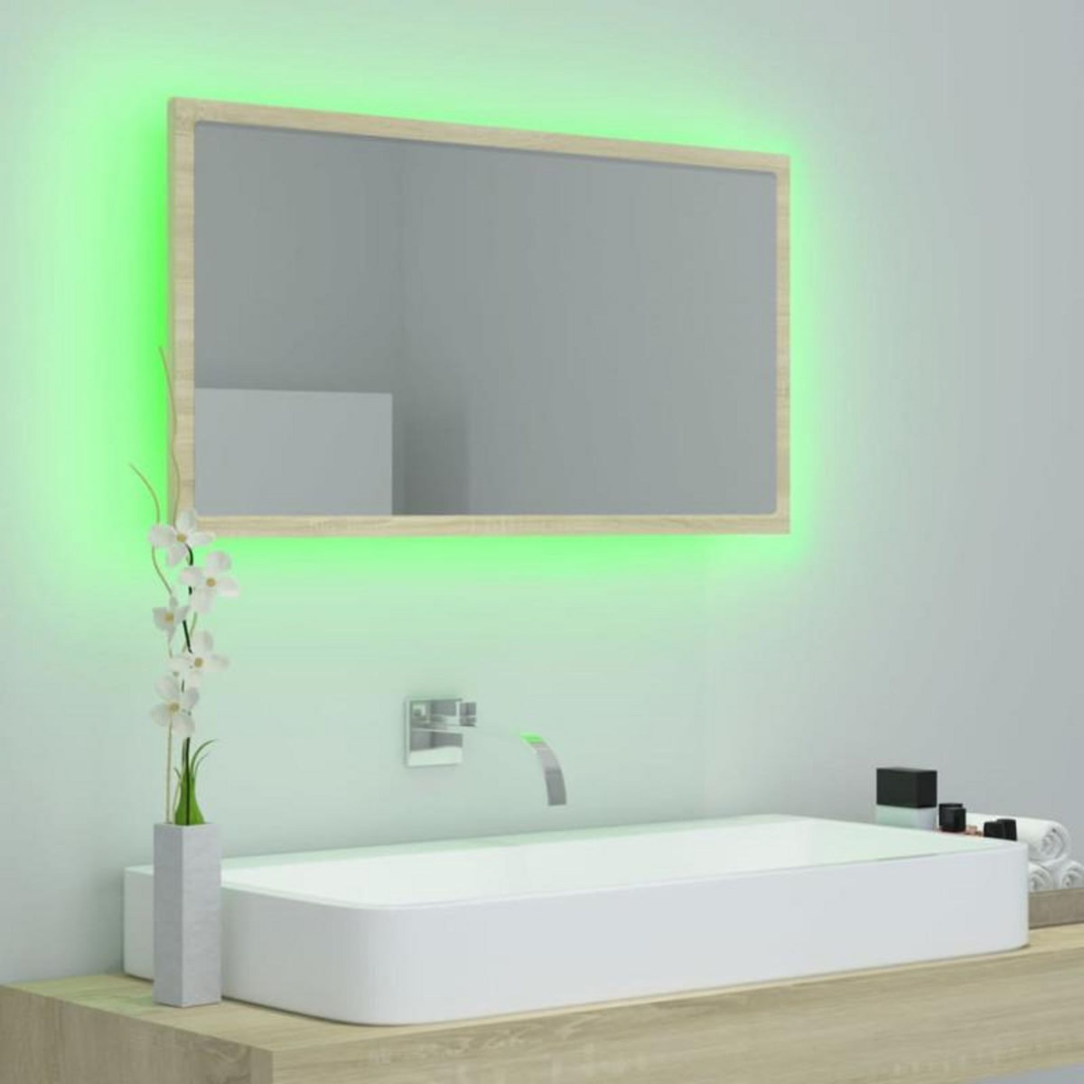 VIDAXL Miroir LED de salle de bain Chêne sonoma 80x8,5x37 cm Acrylique