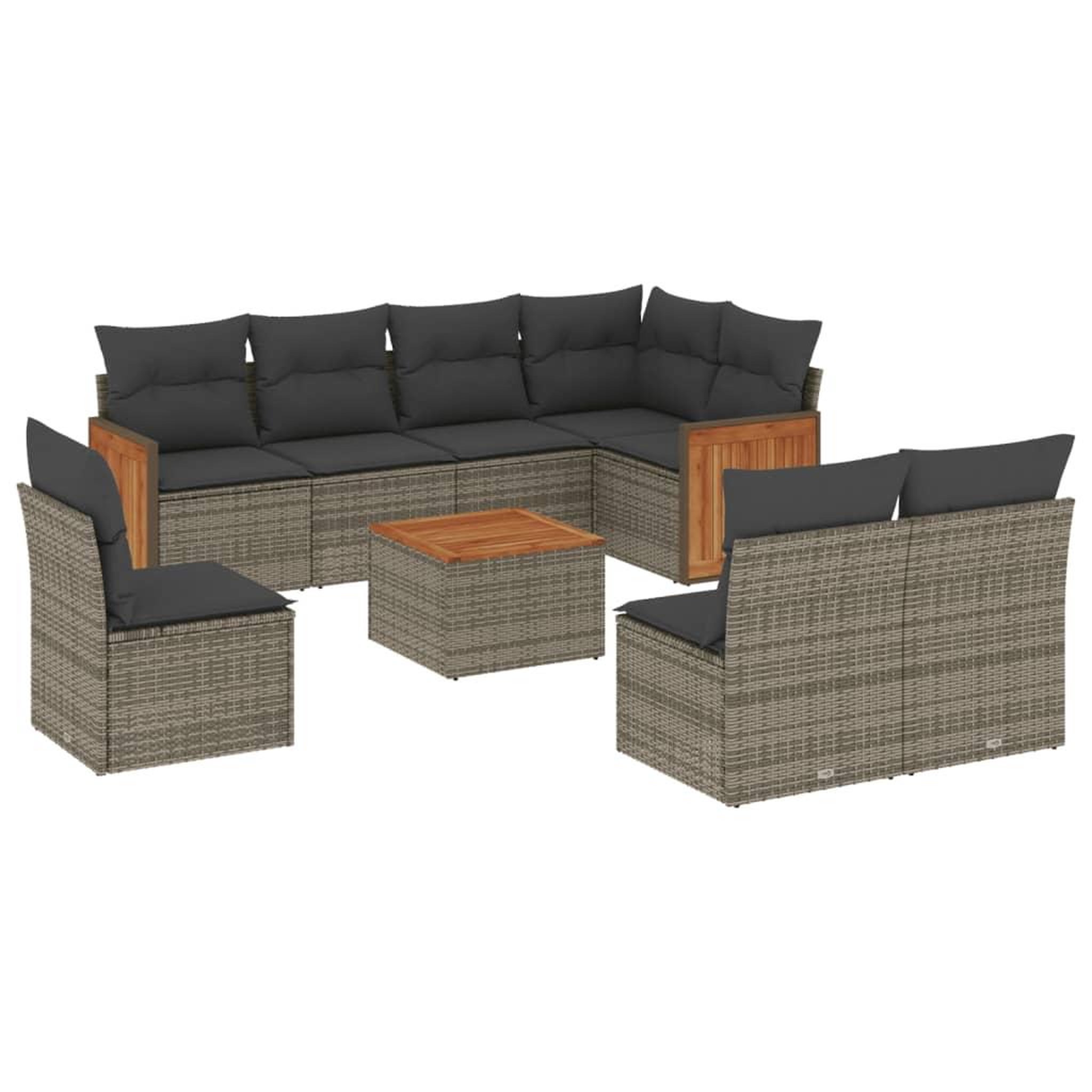 Voir la diapositive 2 : VIDAXL Salon de jardin 9 pcs avec coussins gris resine tressee