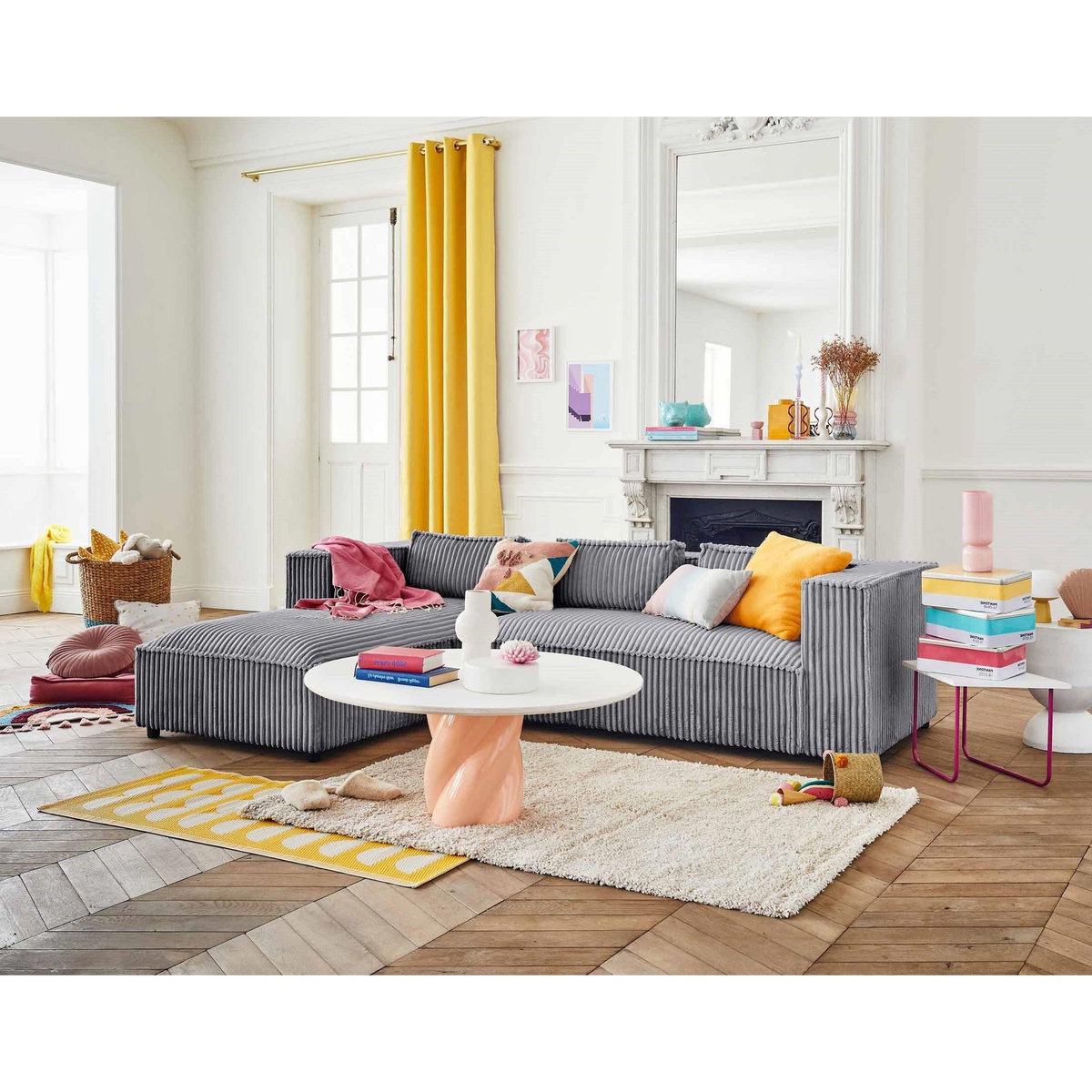 LISA DESIGN Stella - canapé d'angle gauche - 4 places - en velours côtelé grosses côtes