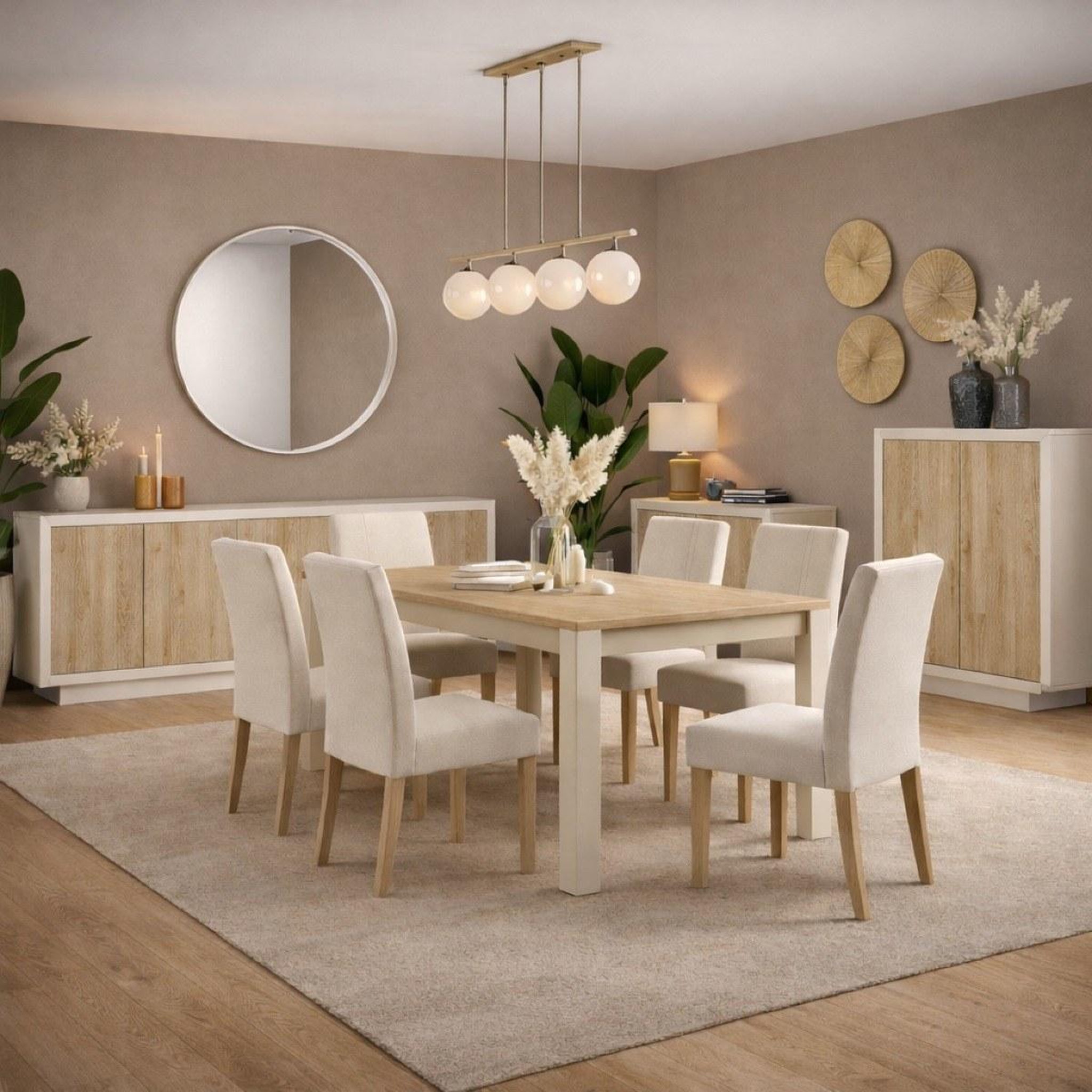 Voir la diapositive 4 : JLC KREATION Buffet bas contemporain 4 portes beige et bois naturel yori