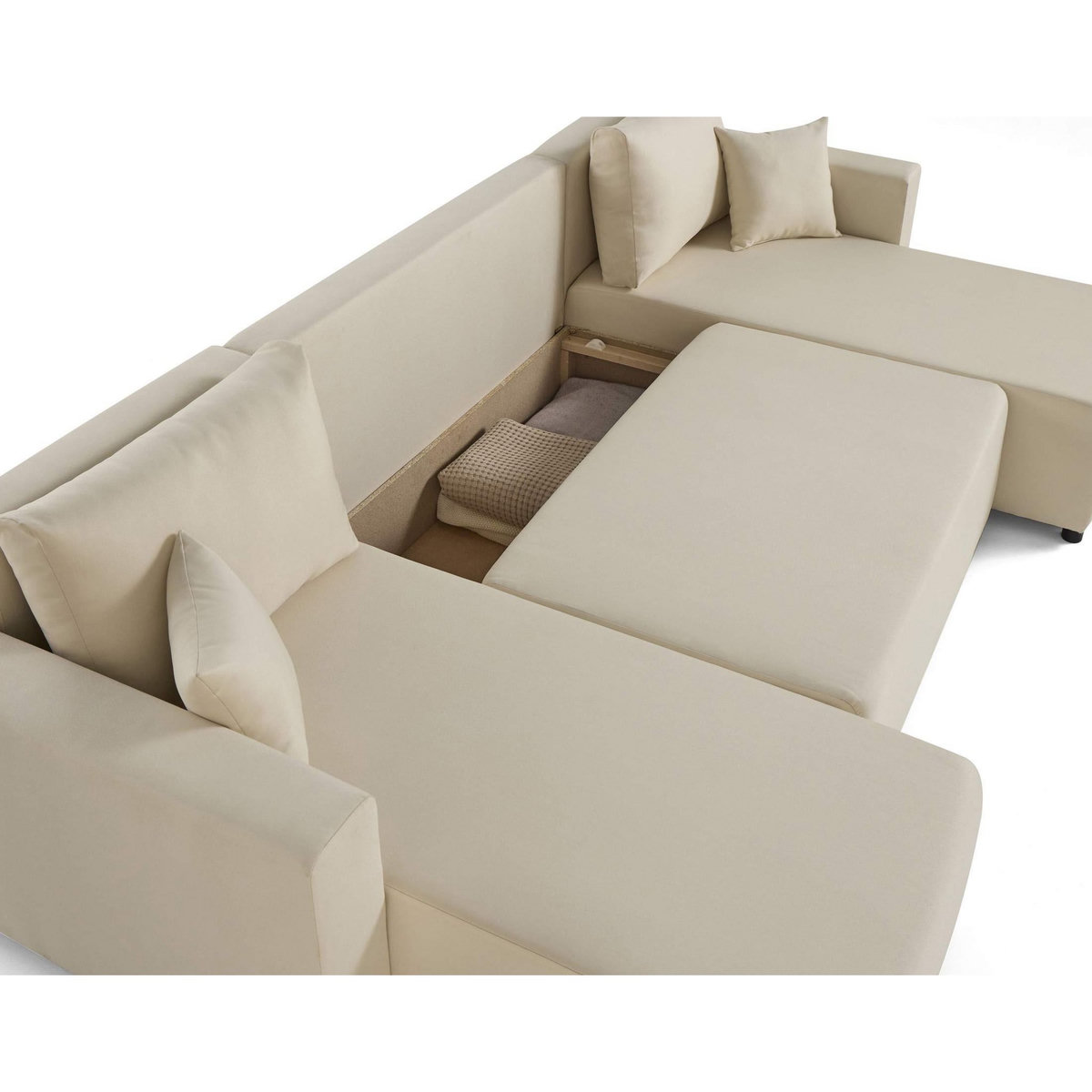 BEST MOBILIER Regala - canapé panoramique - 7 places - convertible avec coffre - en tissu