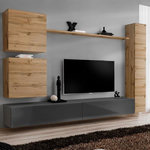 Paris Prix Meuble TV Mural Design  Switch VIII  280cm Naturel & Gris