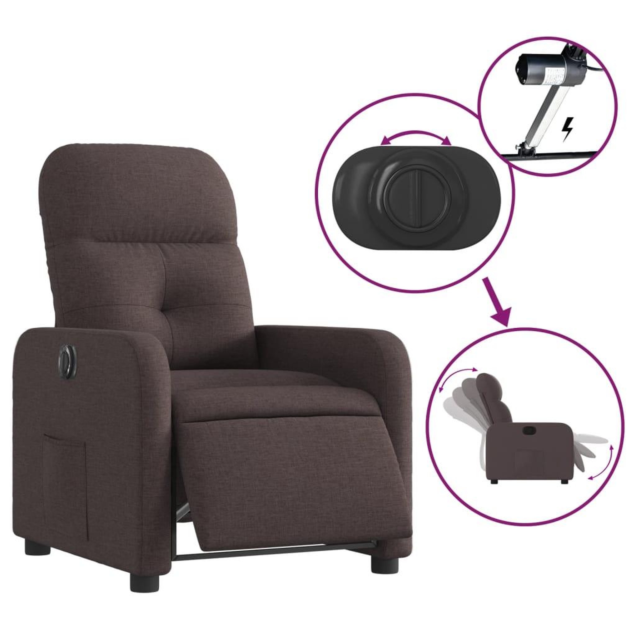 Voir la diapositive 5 : VIDAXL Fauteuil inclinable electrique Marron fonce Tissu