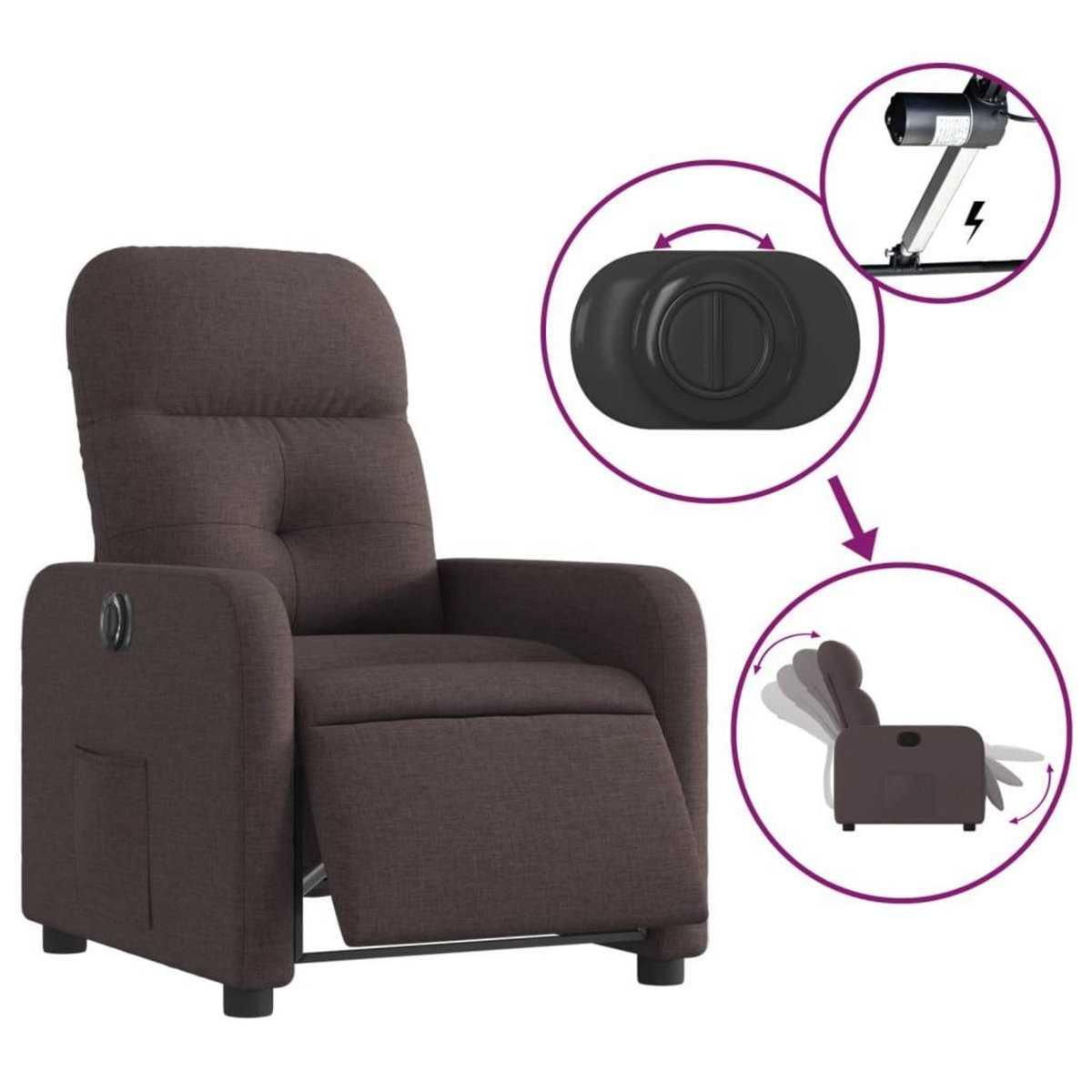 VIDAXL Fauteuil inclinable electrique Marron fonce Tissu