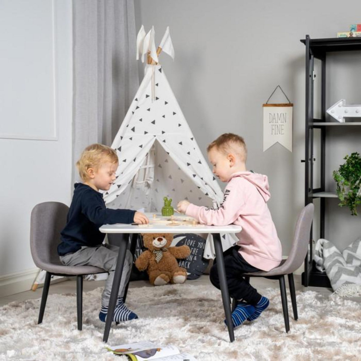 Paris Prix Table Enfant & 2 Chaises  Polar  80cm Blanc & Gris