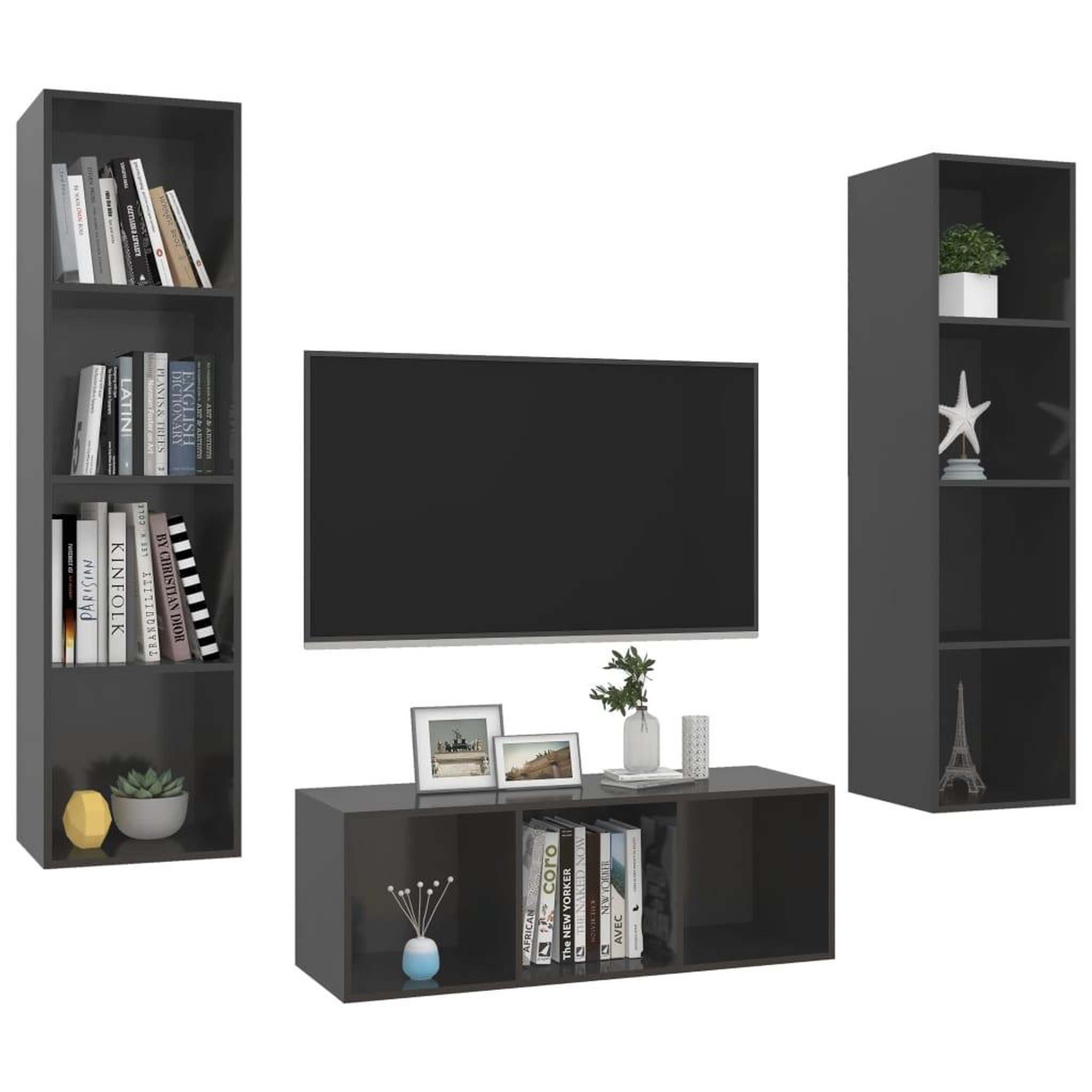 Voir la diapositive 3 : VIDAXL Ensemble de meubles TV 3 pcs Gris brillant Bois d'ingenierie