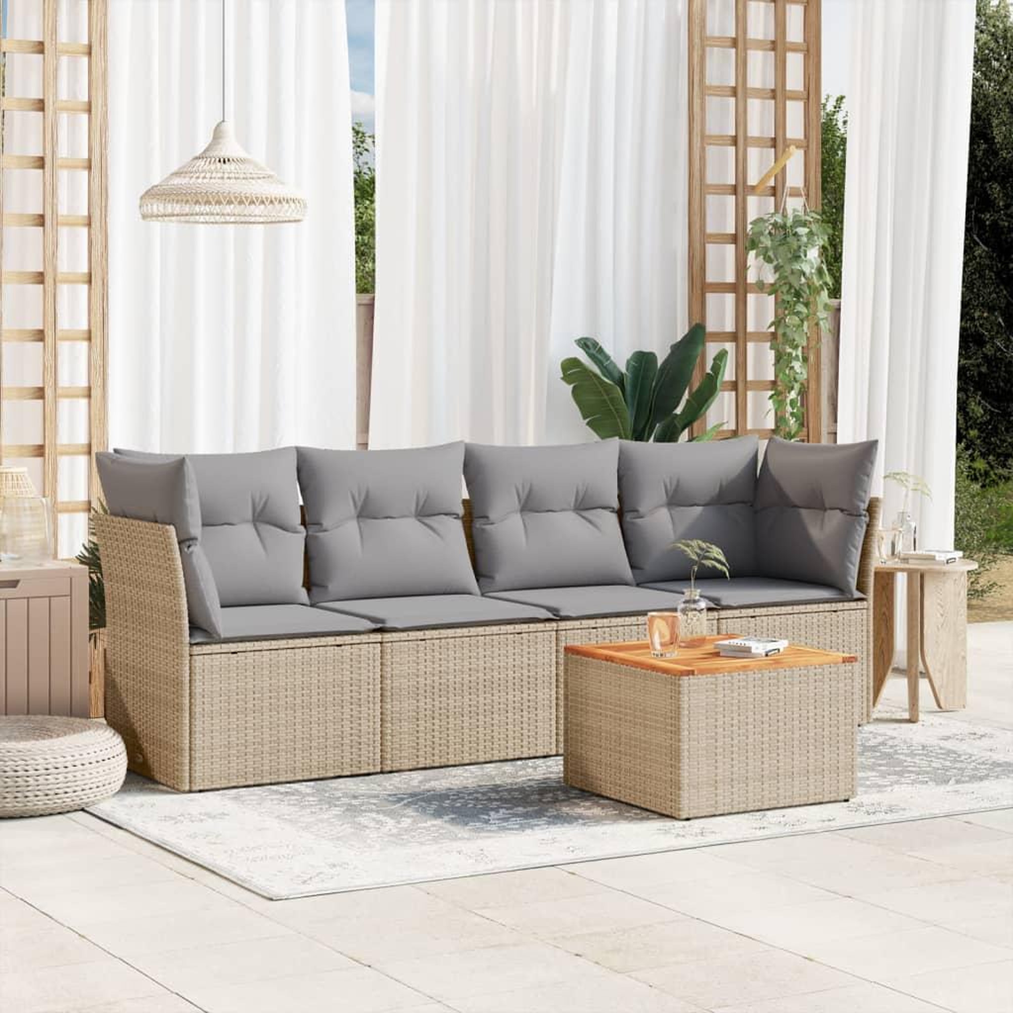 VIDAXL Salon de jardin avec coussins 5pcs melange beige resine tressee