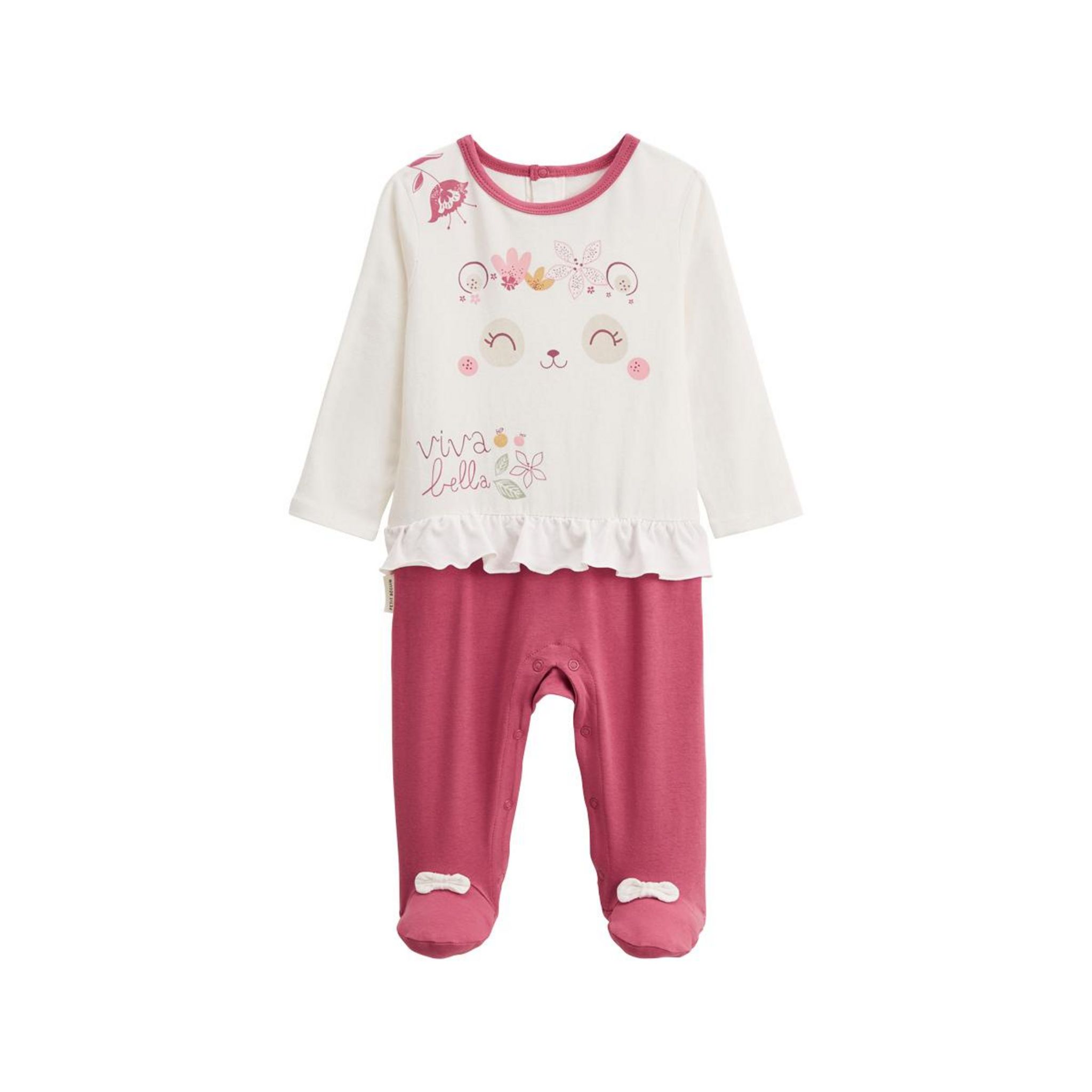 Pyjama Bébé Arya - Grenouillère Effet 2 Pièces, Volants Et Nœuds - Coton élasthanne, Pieds Antidérapants - Taille 0-24 Mois