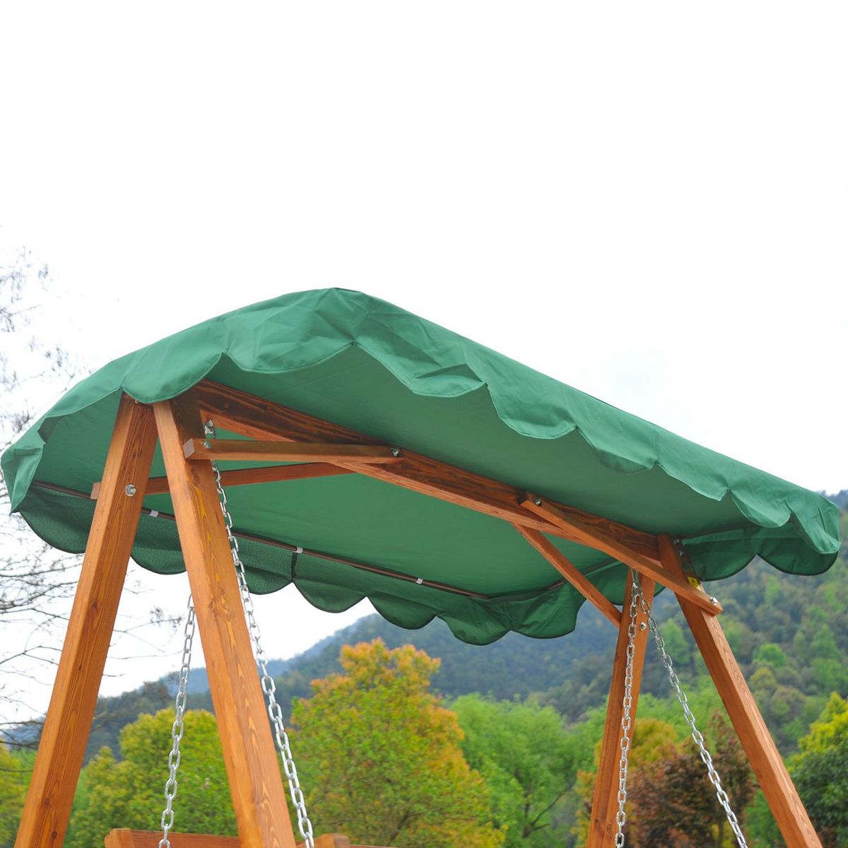 OUTSUNNY Balancelle de jardin 3 places 2 tablettes support 1,95L x 1,3l x 1,85H m charge max. 360 Kg bois de pin vert