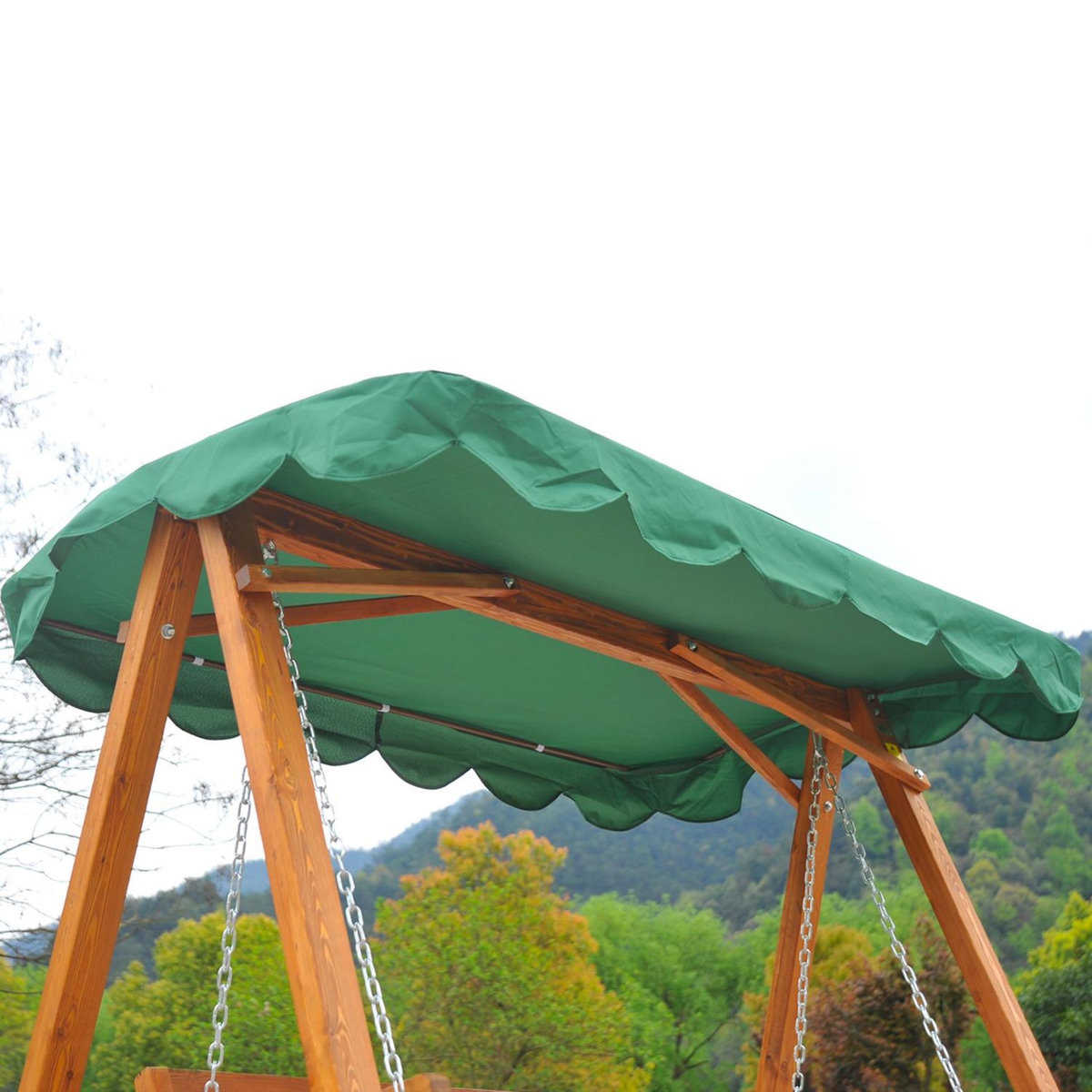 OUTSUNNY Balancelle de jardin 3 places 2 tablettes support 1,95L x 1,3l x 1,85H m charge max. 360 Kg bois de pin vert