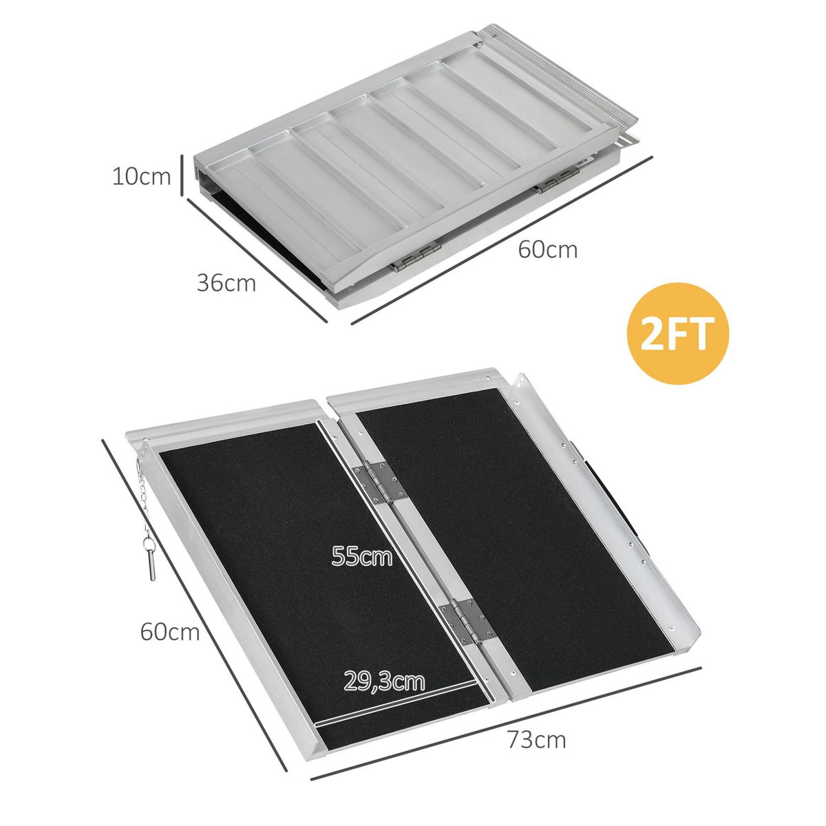 HOMCOM Rampe de fauteuil roulant rampe de chargement rampe d'accès antidérapante pliable avec bordures de sécurité max. 270 Kg alu. noir