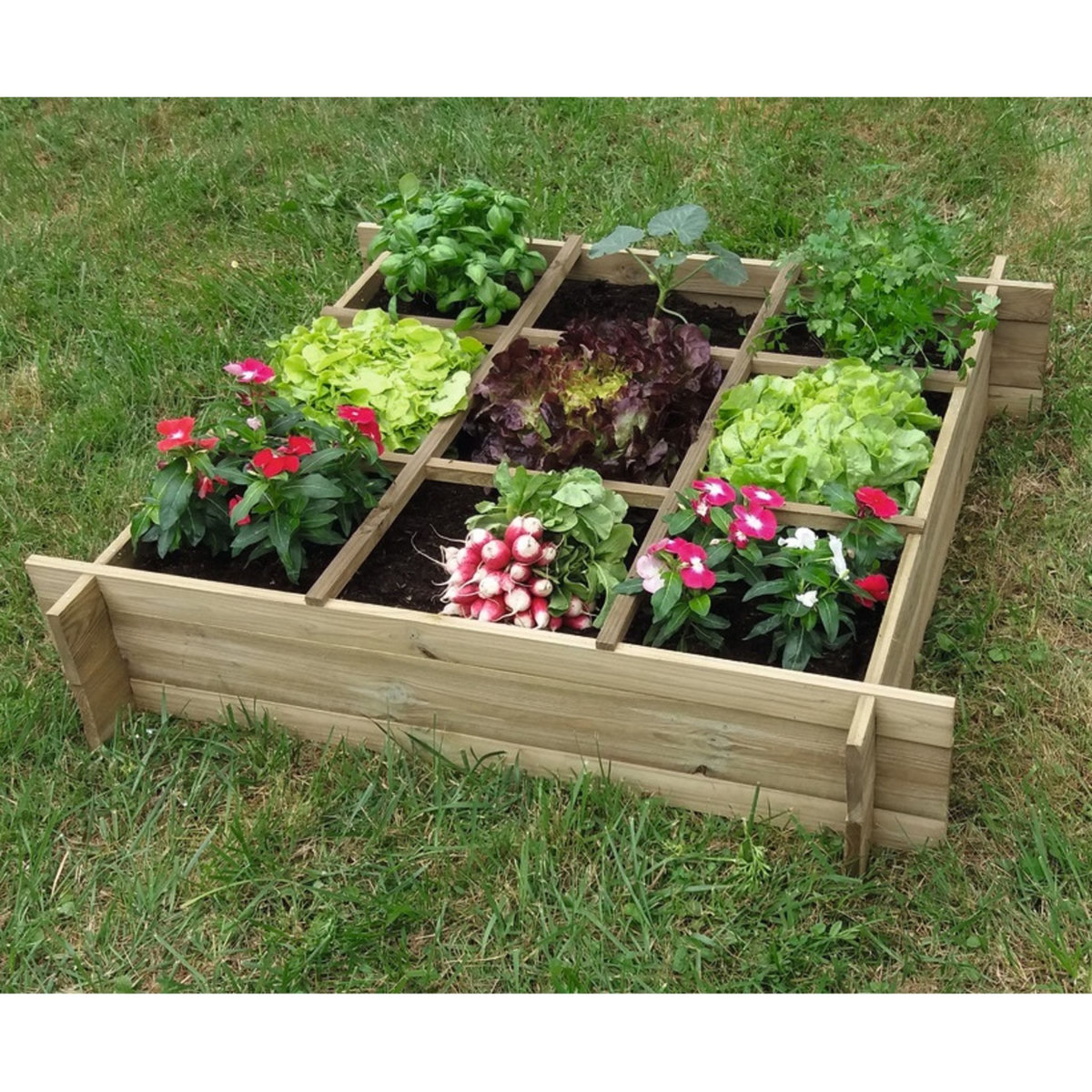 GARDENSTAR Carré Potager avec séparateurs - Bois - 90x90x20cm