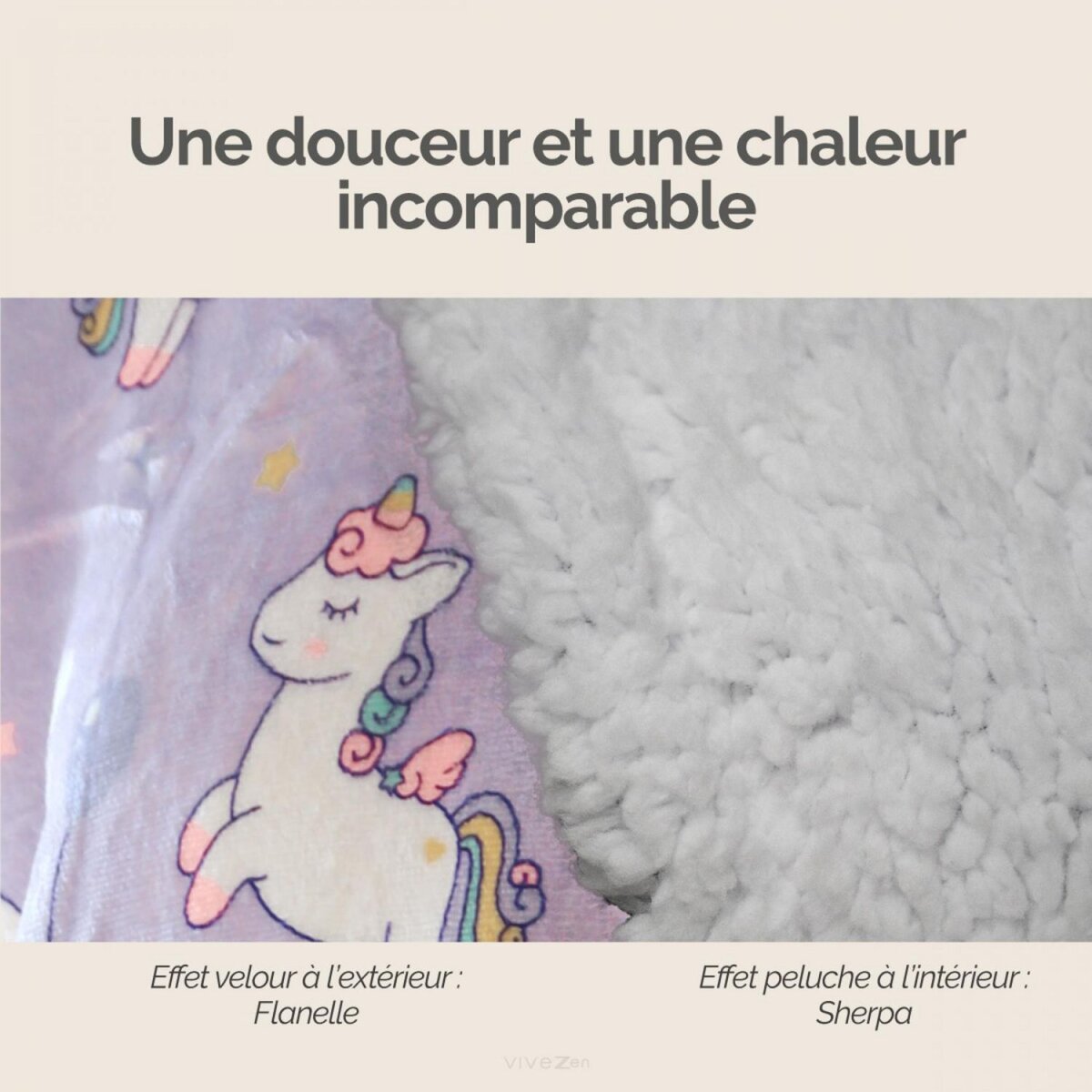 VIVEZEN Sweat à capuche, plaid, couverture, pull - Sherpa et flanelle - Enfant - Licorne