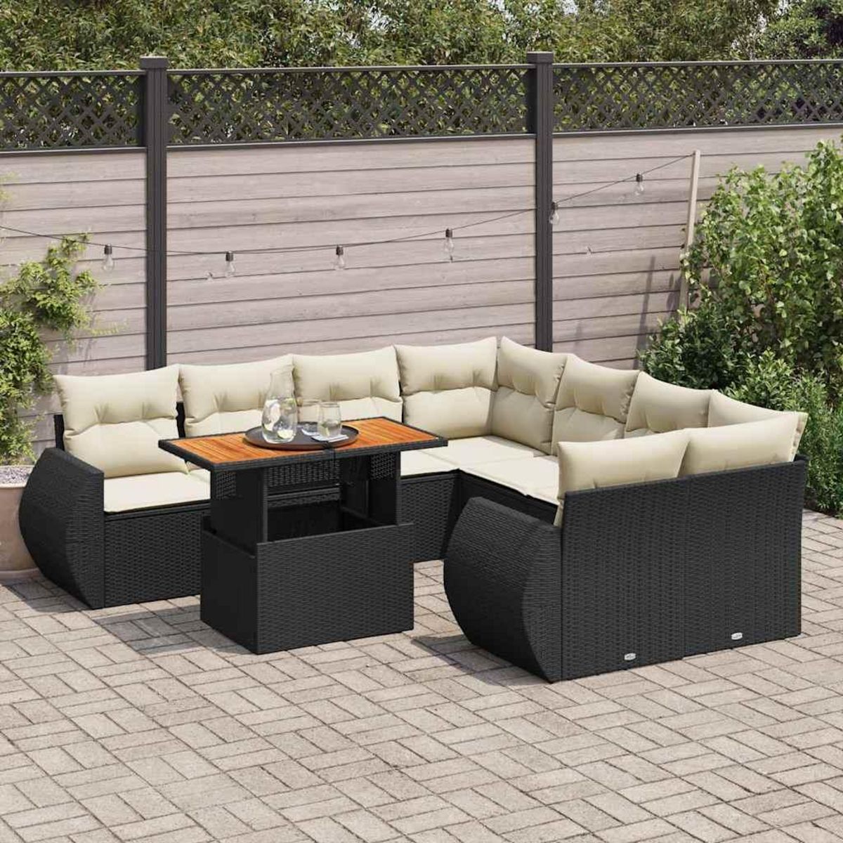 VIDAXL Salon de jardin 9 pcs avec coussins noir resine tressee