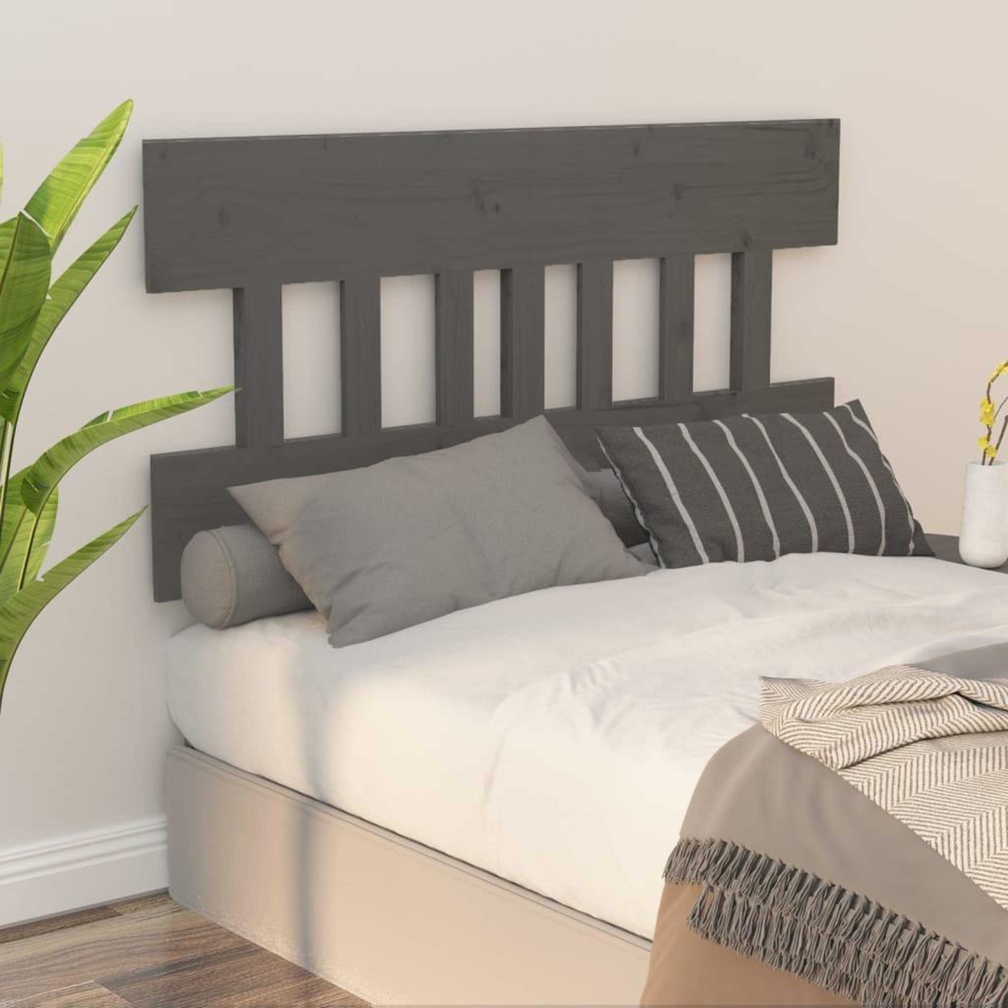 Voir la diapositive 5 : VIDAXL Tete de lit Gris 143,5x3x81 cm Bois massif de pin