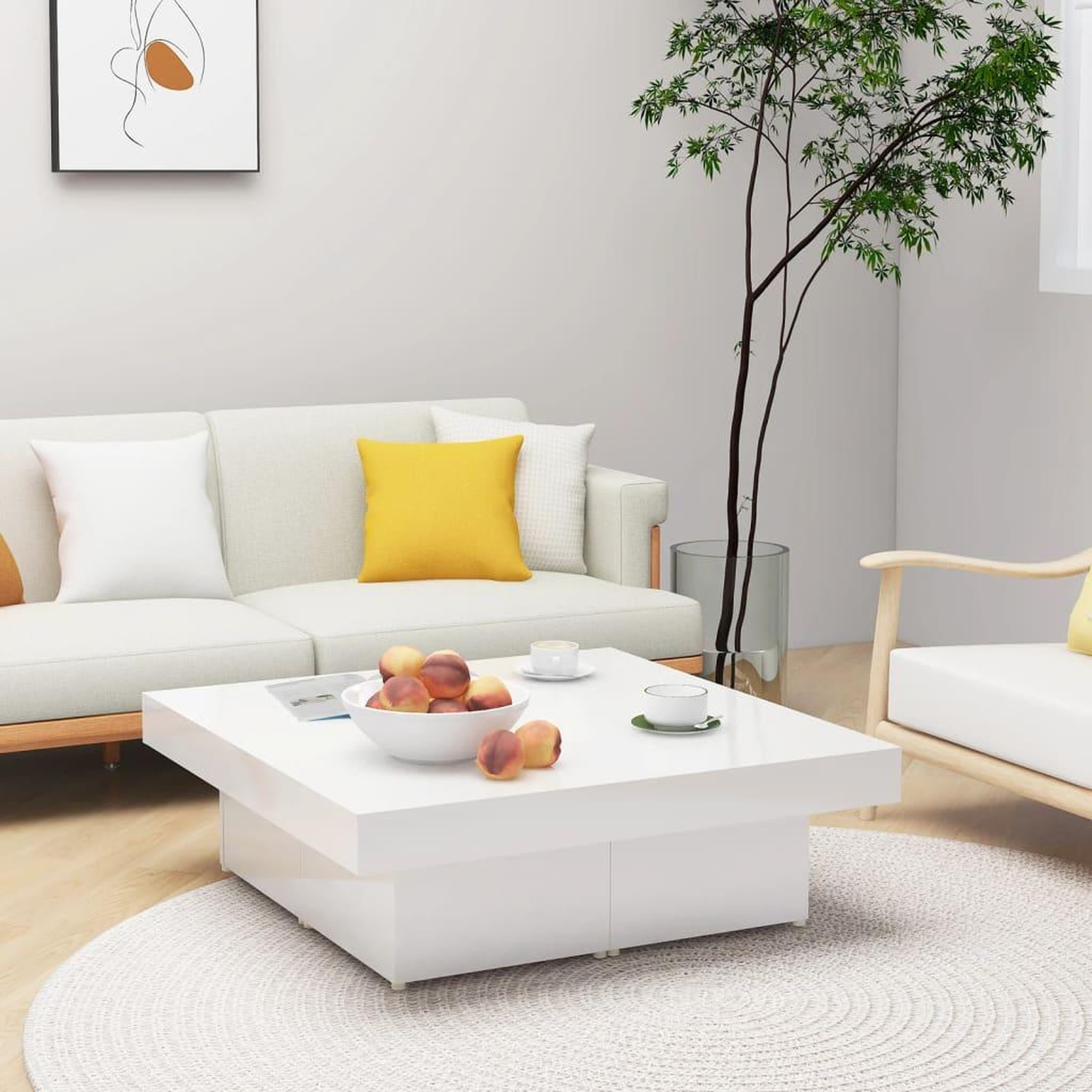 Voir la diapositive 1 : VIDAXL Table basse blanc brillant 90x90x28 cm bois d'ingenierie