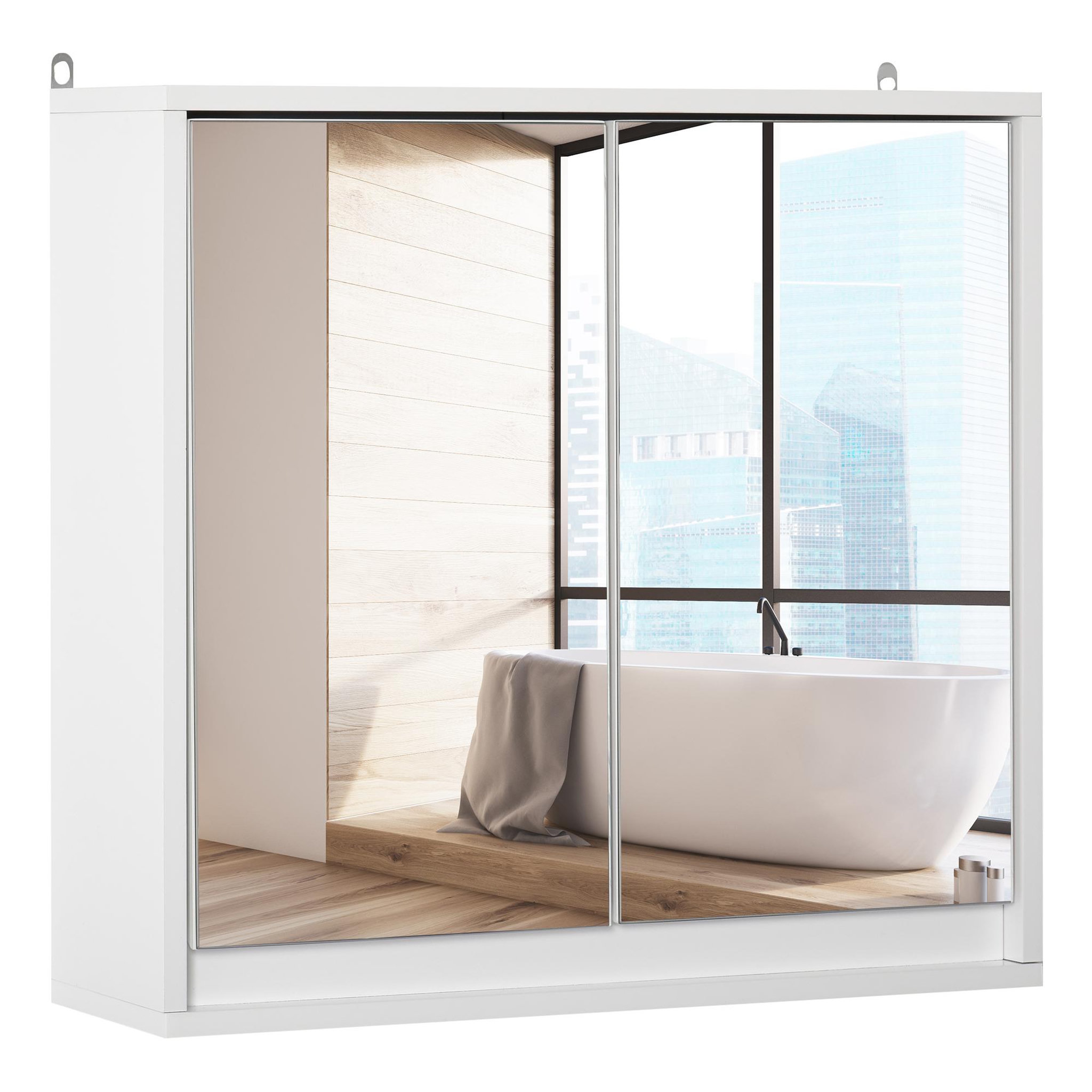 HOMCOM Armoire murale miroir salle de bain 2 étagères dim. 48l x 14l x 45h cm panneaux particules mdf blanc