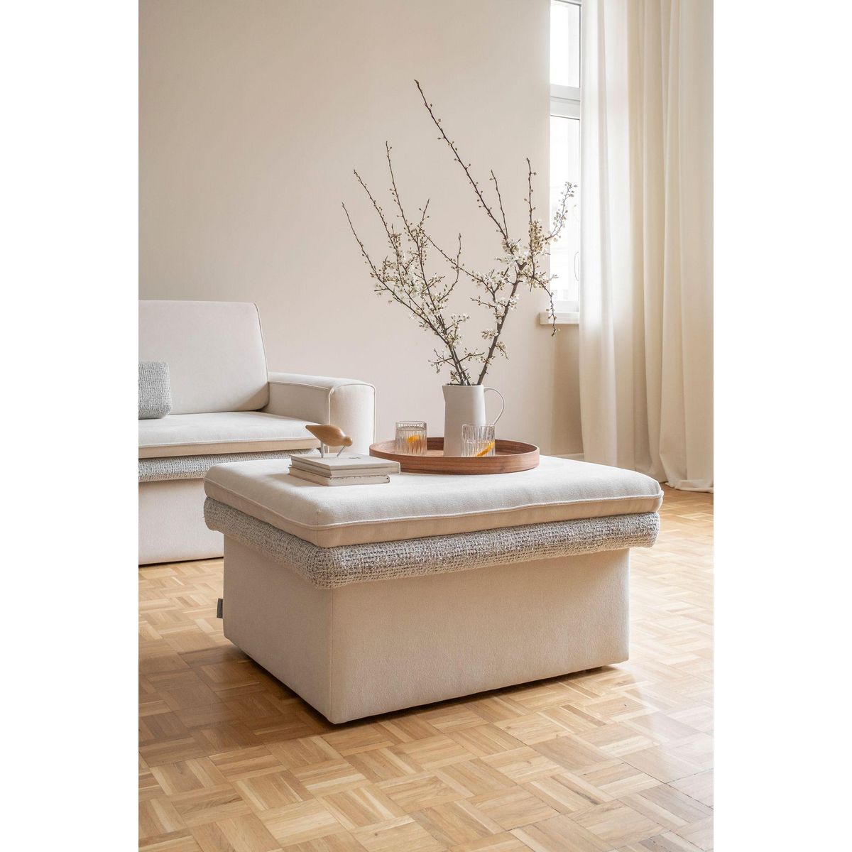 BEST MOBILIER Wilson - pouf avec rangement en tissu et tissu texturé