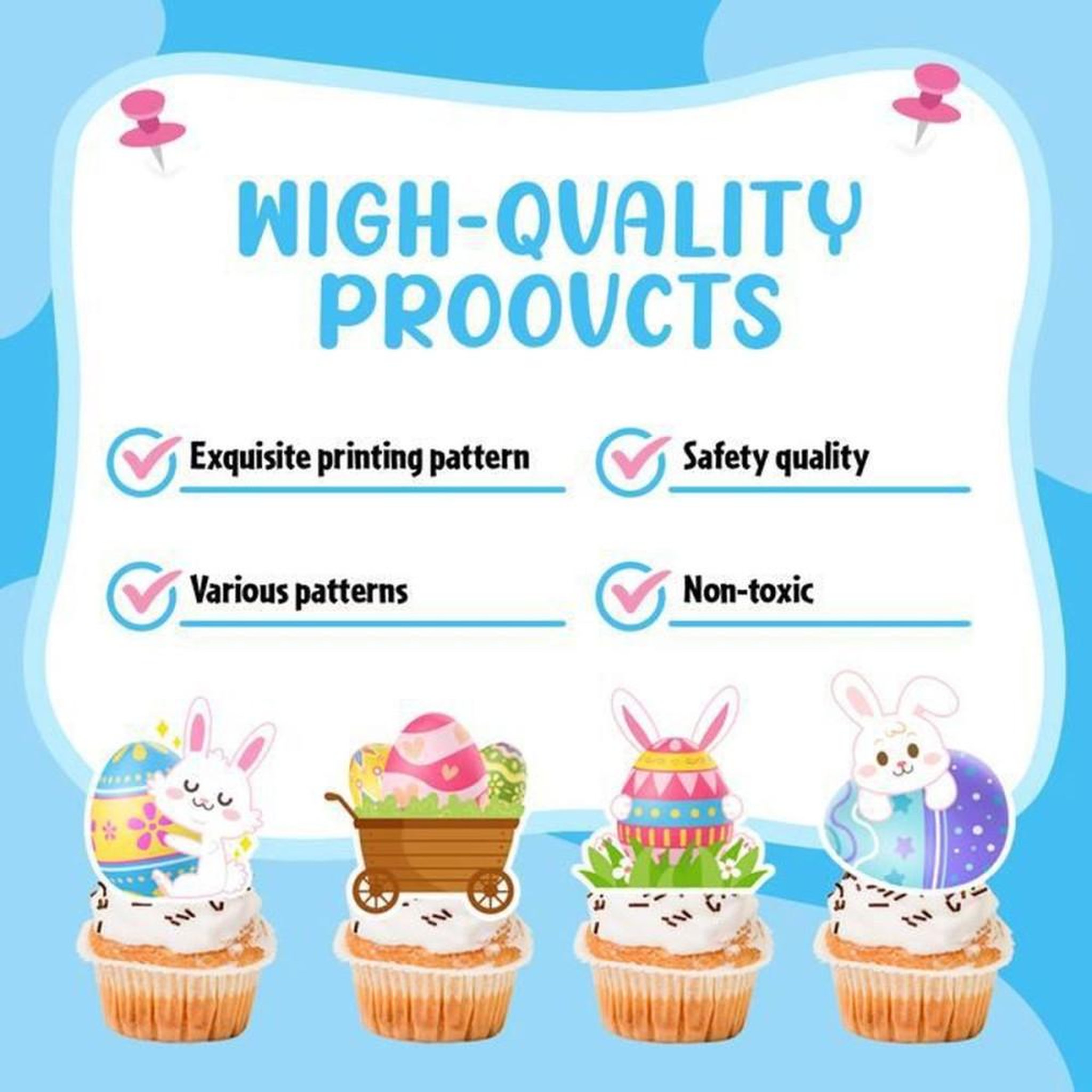 Voir la diapositive 3 : Décorations pour gâteau et cupcakes Joyeuses Pâques multicolores 25 pièces