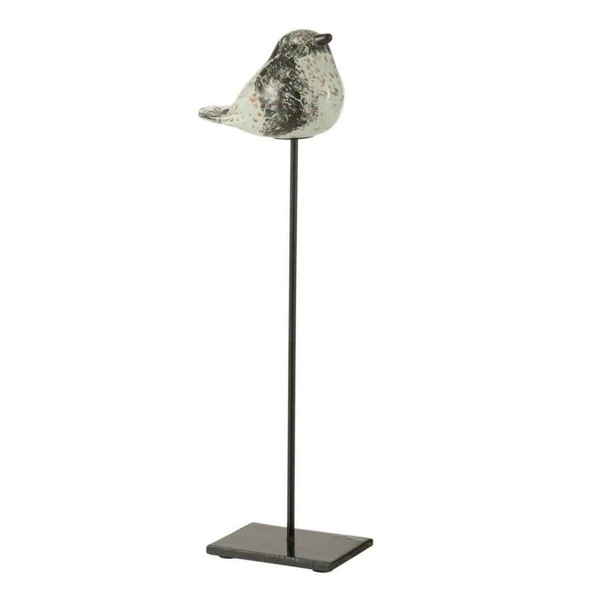J-LINE Statuette sur pied  oiseau  38cm gris & blanc