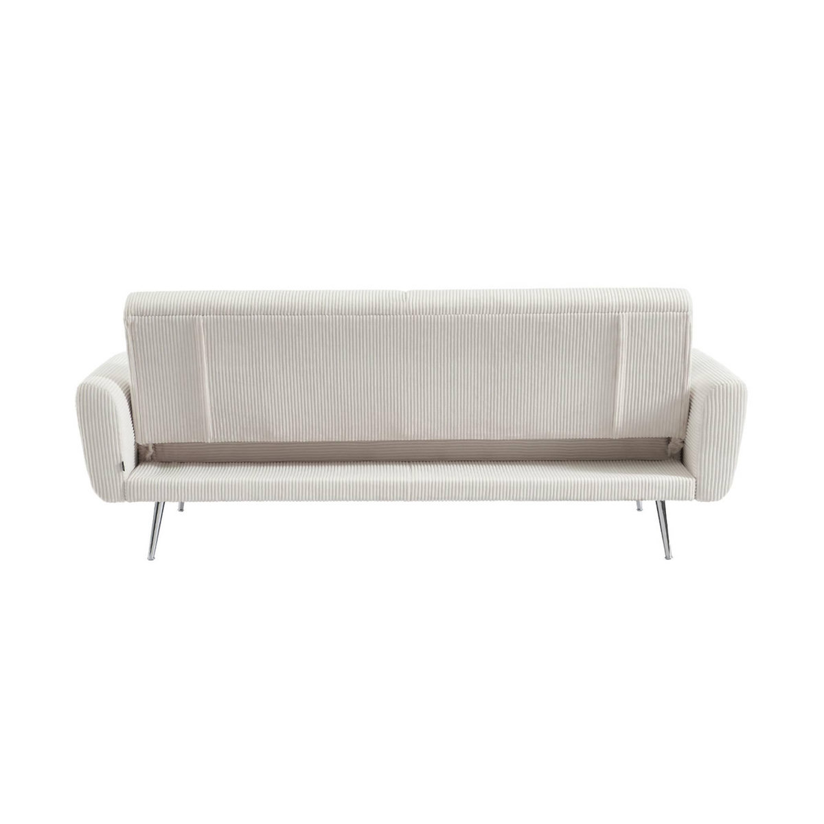 SWEEEK Canapé convertible design en velours côtelé blanc - Oskar - 3 places scandinave droit avec pieds métal chromé